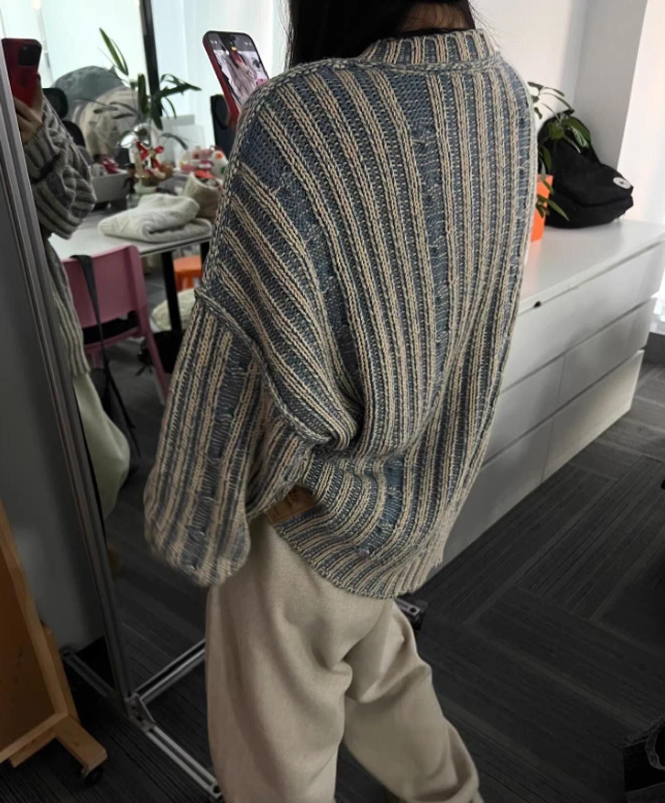 Vintage Gray Oversized Striped Pullover Sweater, Vintage Knitwear Size US L / EU 52-54 / 3 - 4 Thumbnail