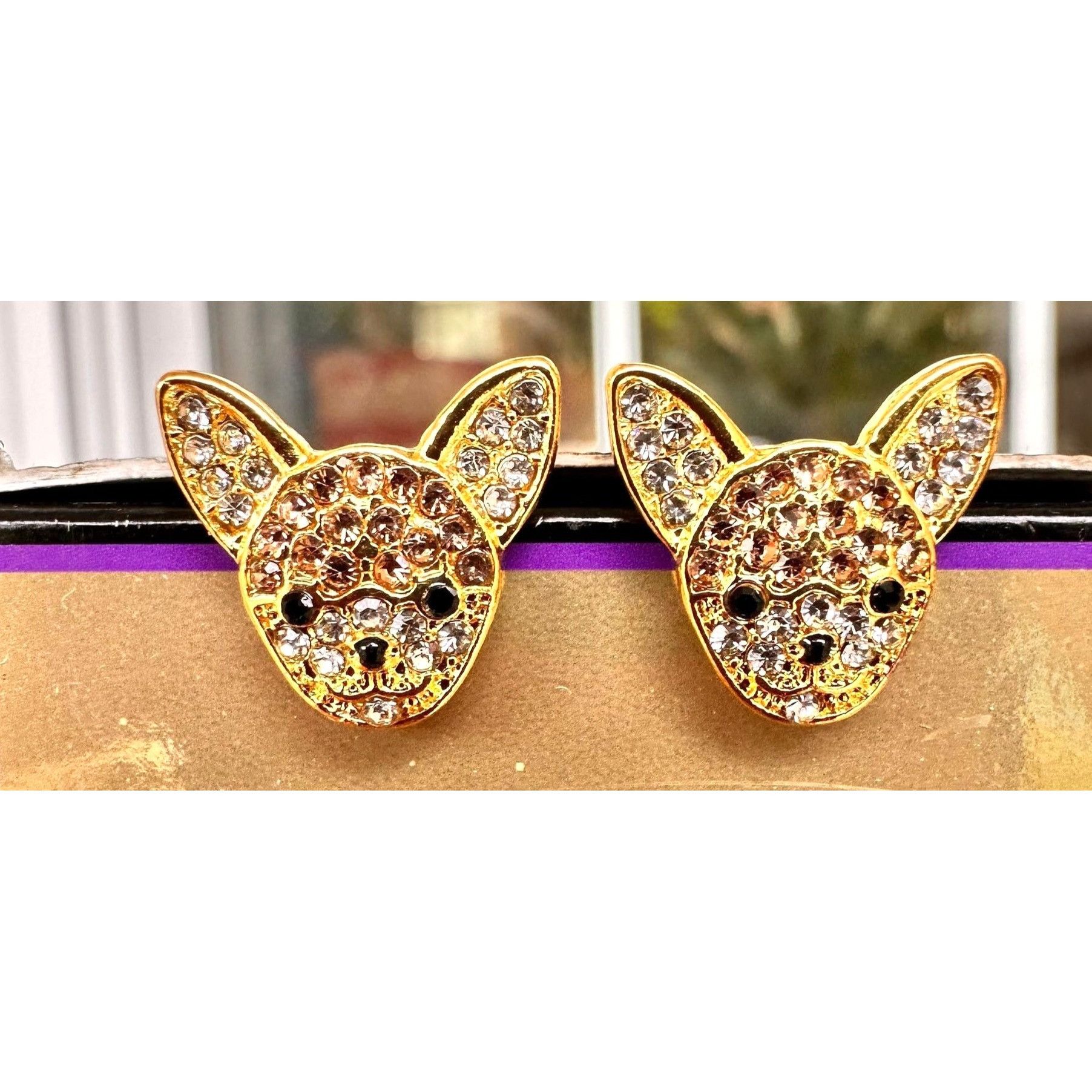Handmade Chihuahua Earrings New Rhinestones Stainless Steel Posts Dog Size ONE SIZE - 1 Thumbnail