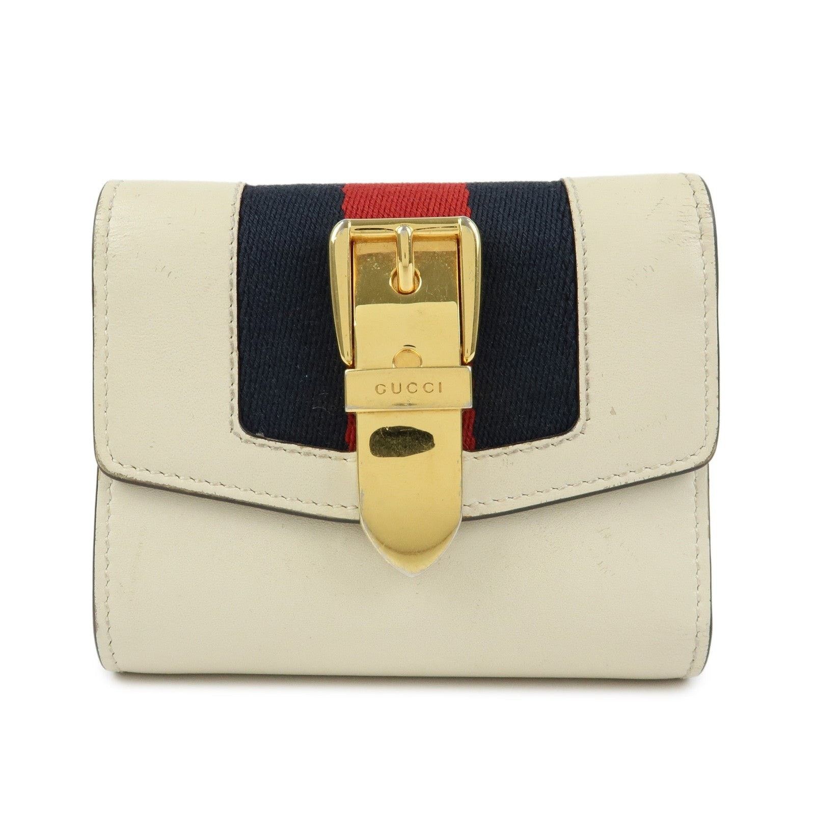 Gucci Gucci Sylvie Web Leather Tri-Fold Wallet Cream Size ONE SIZE - 1 Thumbnail