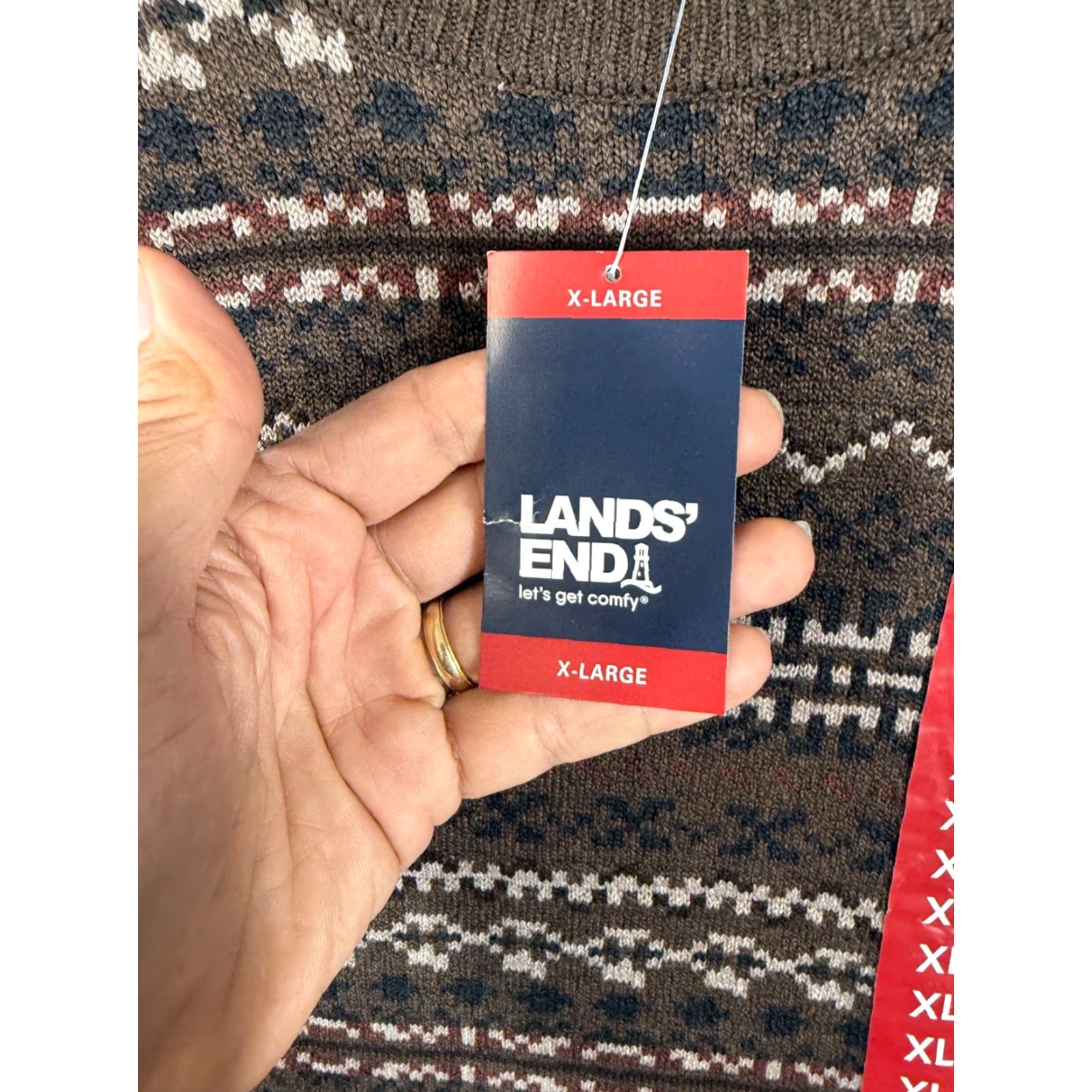 Lands' End Lands' End Sweater Mens XL Brown Fair Isle Long Sleeve Pullover Crew Neck NWT Holiday, Casual, Winter, Fall Mens Size US XL / EU 56 / 4 - 5 Thumbnail