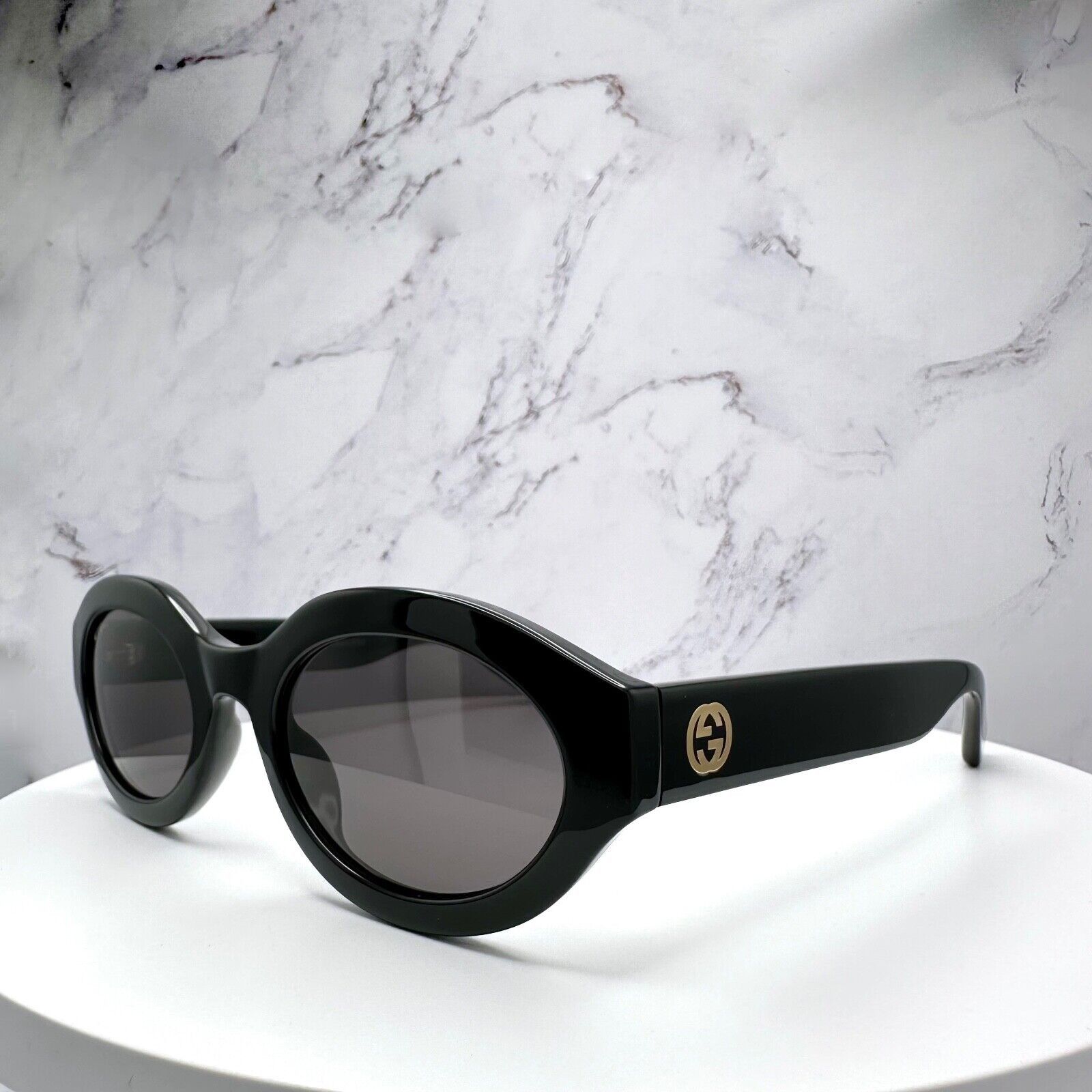 Gucci New GUCCI Sunglasses Black Oval Gold Interlocking GG Size ONE SIZE - 16 Thumbnail