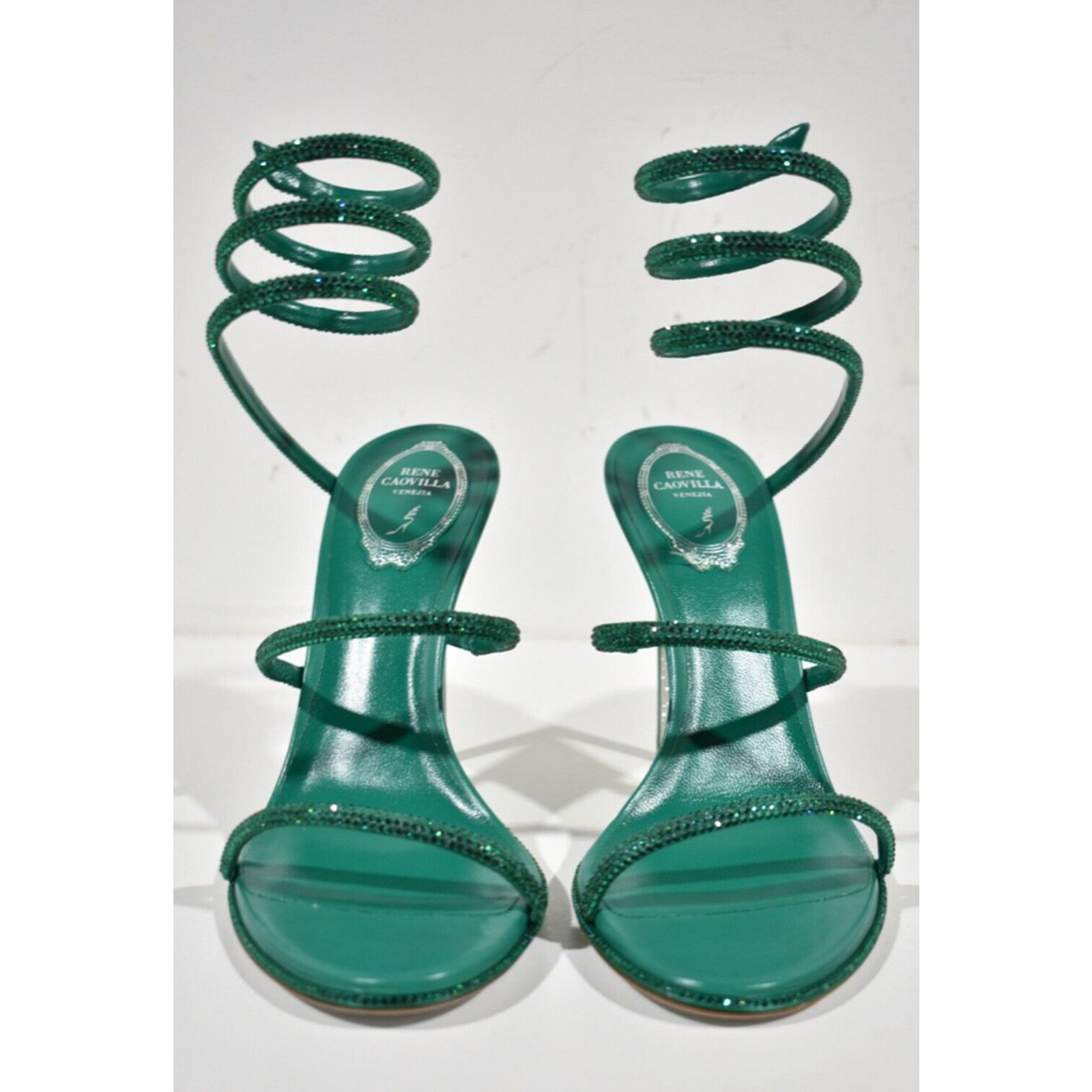 Rene Caovilla Cleo Emerald Crystal Ankle Wrap Strap Sandal Heel Pump 38 Size US 8 / IT 38 - 6 Thumbnail