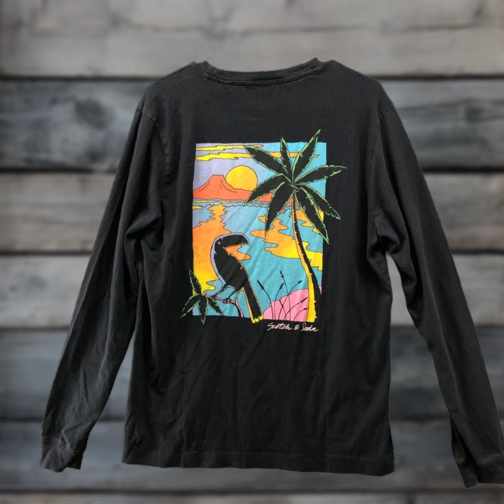 Scotch & Soda Scotch & Soda Tropical Graphic Long Sleeve T Shirt Mens M Black Crewneck Cotton Size US M / EU 48-50 / 2 - 1 Thumbnail