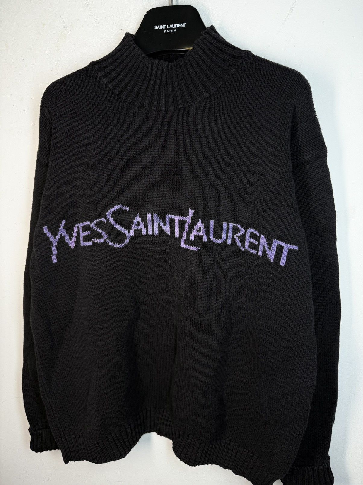 Yves Saint Laurent Black YSL Sweater Knit Big Logo Turtleneck YSL Sweatshirt Size US L / EU 52-54 / 3 - 10 Thumbnail
