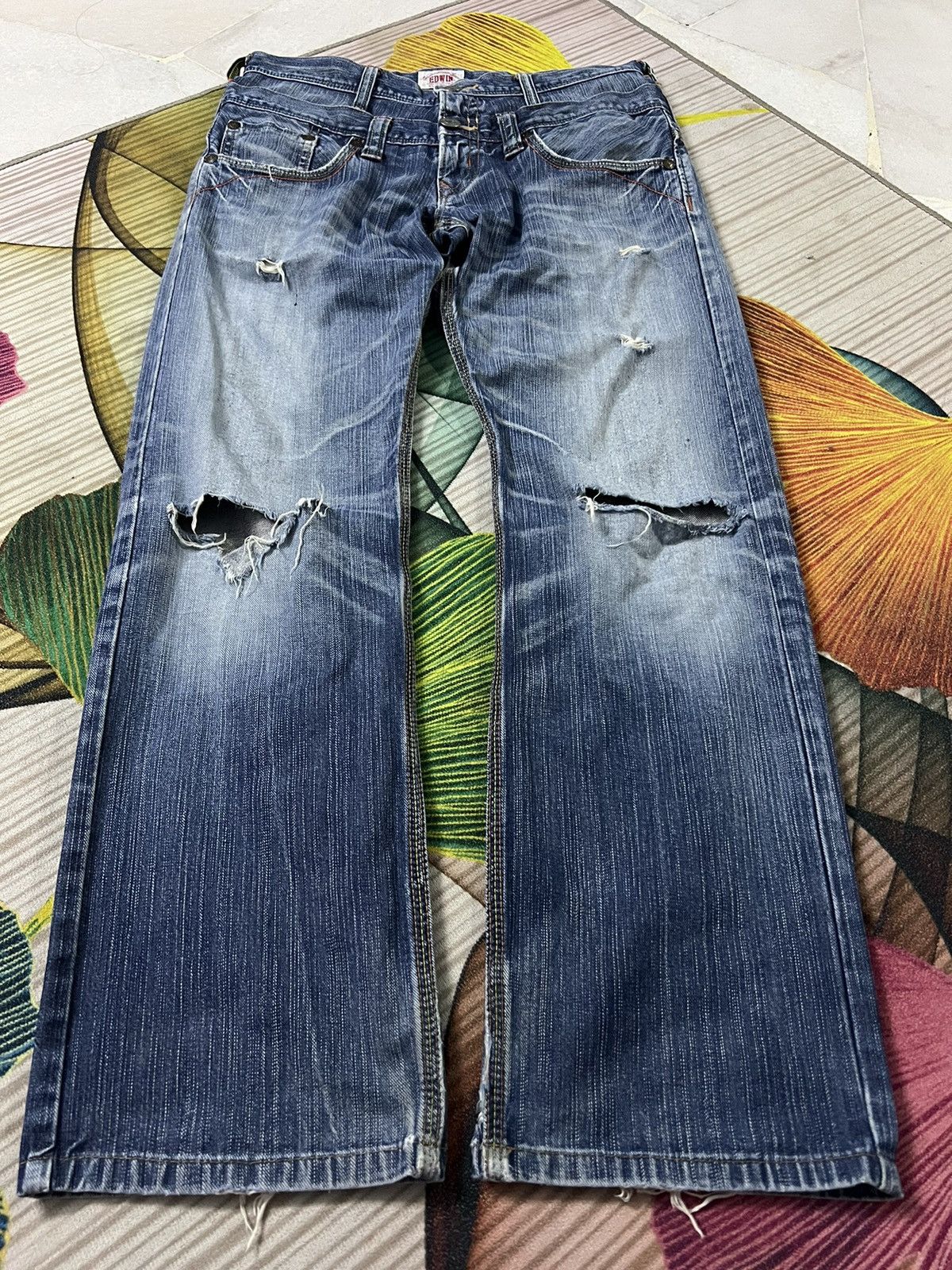 Edwin × If Six Was Nine VTG EDWIN DOUBLE WAIST DISTRESSED JEANS VERY RARE Size US 31 - 3 Thumbnail