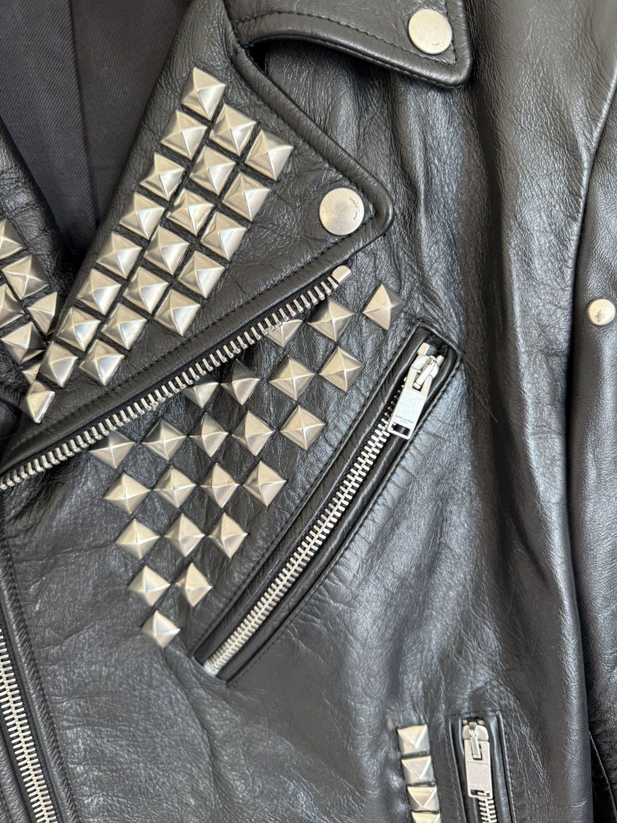 Saint Laurent Paris FW16 Saint Laurent studded leather biker jacket Hedi Grail Size US M / EU 48-50 / 2 - 17 Thumbnail