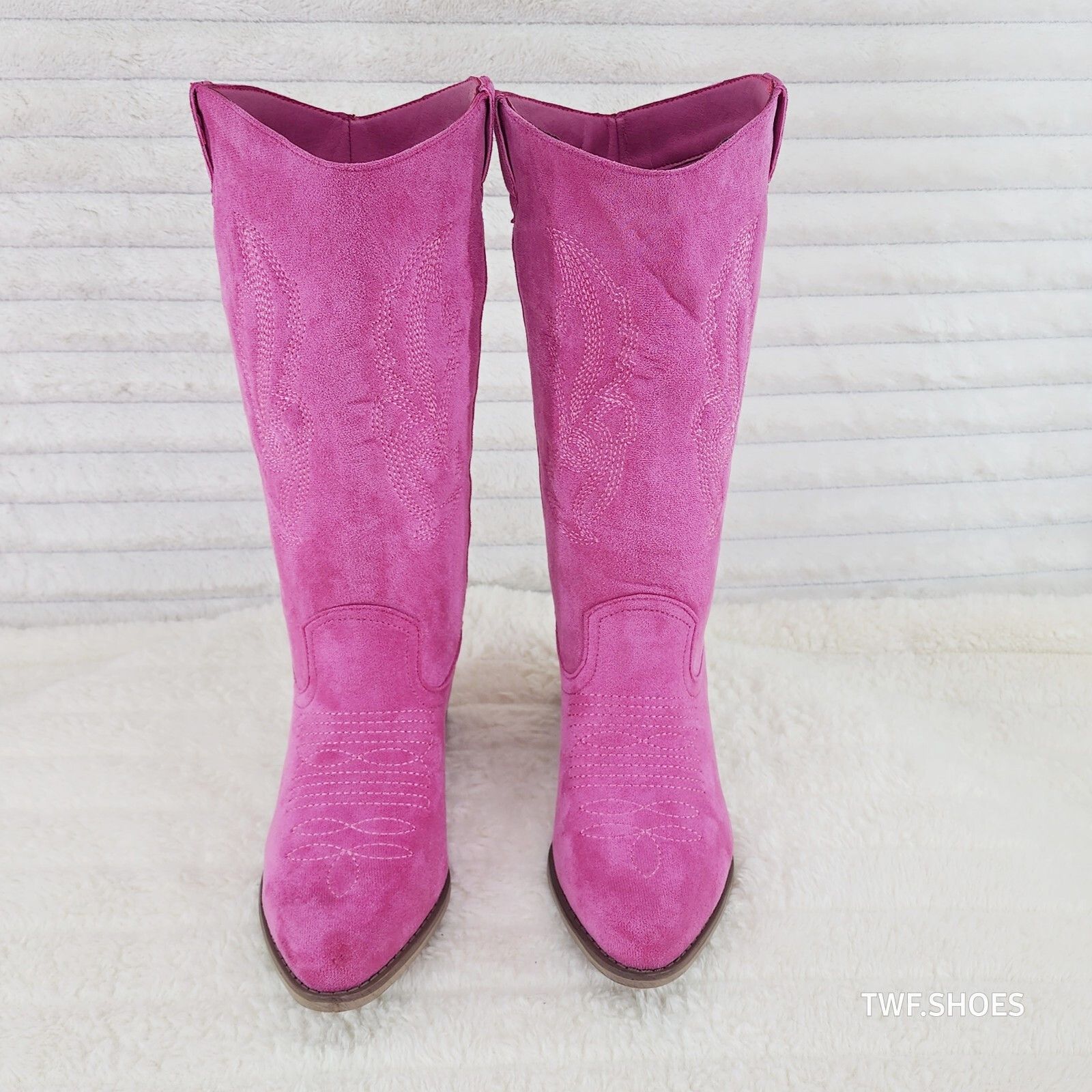 Other Wild Ones Fuchsia Pink Faux Suede Pull On Mid Calf Cowboy Co Size US 9 / IT 39 - 6 Thumbnail