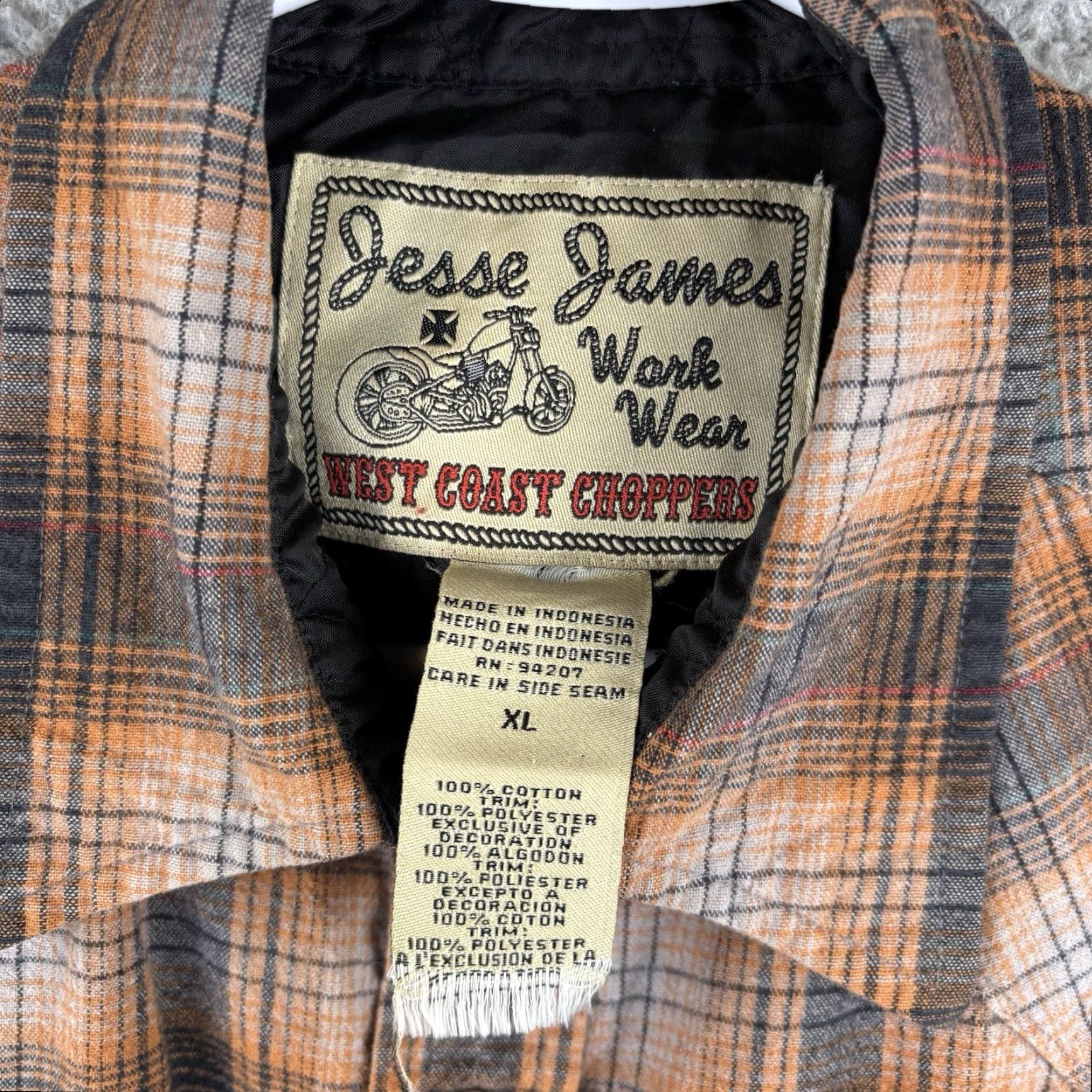 West Coast Choppers Jesse James West Coast Choppers Shirt Mens XL Plaid Flannel Western Pearl Snap Button-Up Size US XL / EU 56 / 4 - 3 Thumbnail