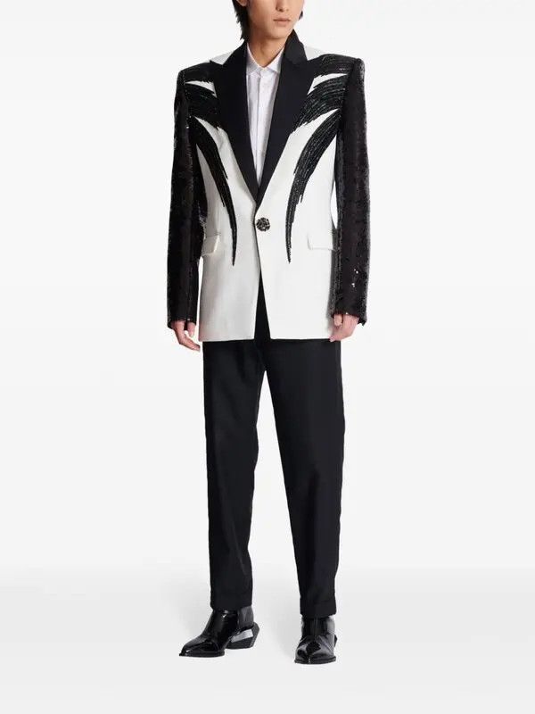 Balmain o1s1wg111025 Sequin Single Breasted Jacket in Black/White Size US XL / EU 56 / 4 - 2 Thumbnail