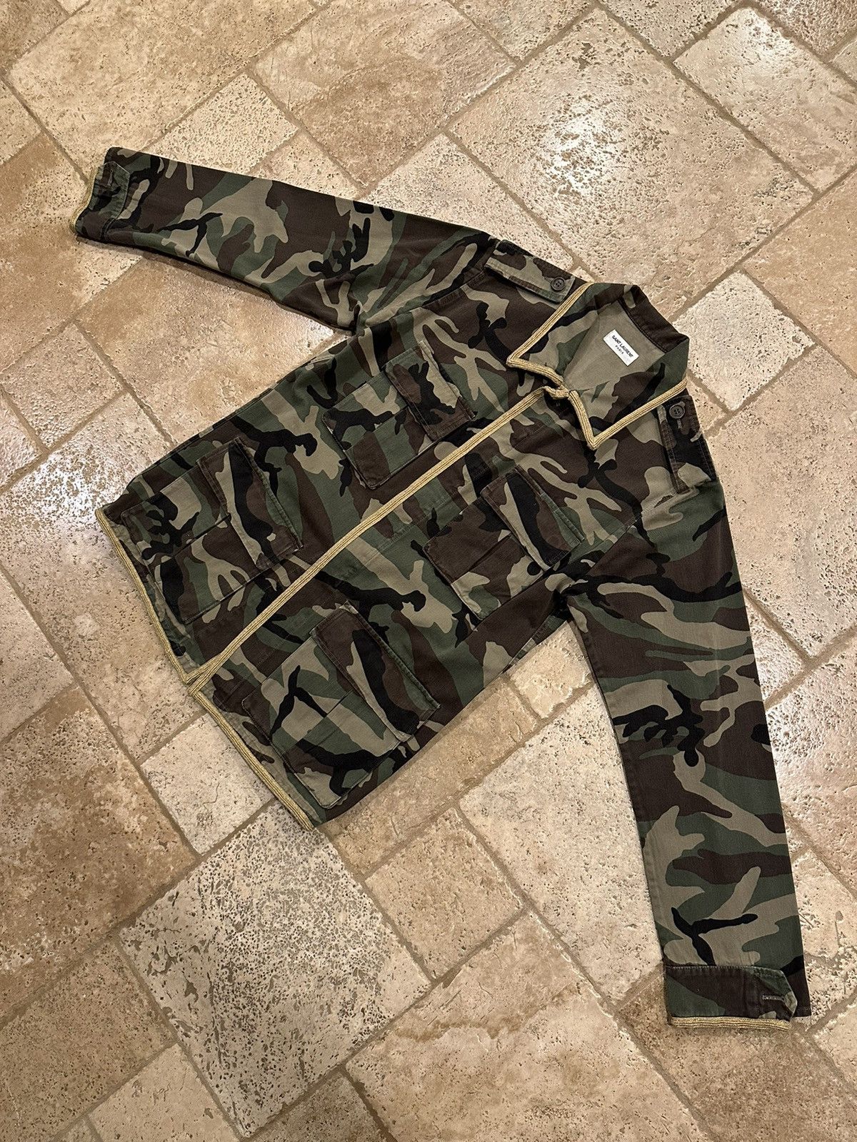 Hedi Slimane × Saint Laurent Paris Saint Laurent x Hedi Gold Trimmed M65 Military Camo Jacket Size US L / EU 52-54 / 3 - 4 Thumbnail