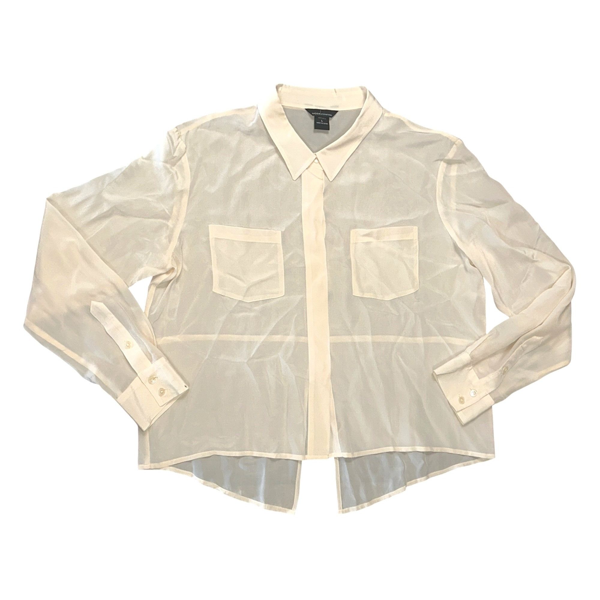 Other Moda International Large Ivory Sheer Silk Blouse Slit Back C Size L / US 10 / IT 46 - 8 Thumbnail