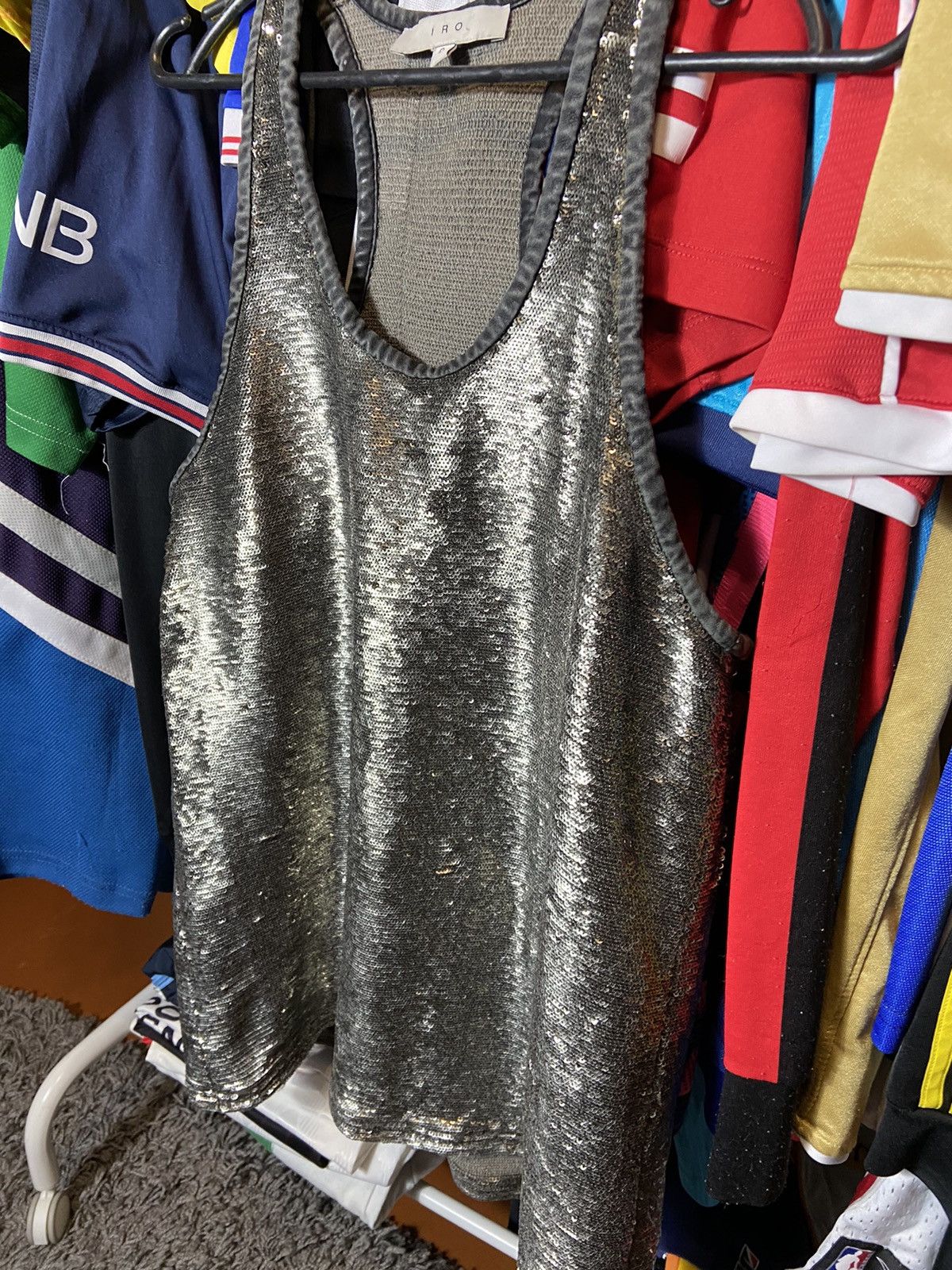 Designer × Iro IRO SILVER WILEY WOMENS T-SHIRT SEQUIN GLITTER EMBELLISHED Size XS / US 0-2 / IT 36-38 - 2 Thumbnail
