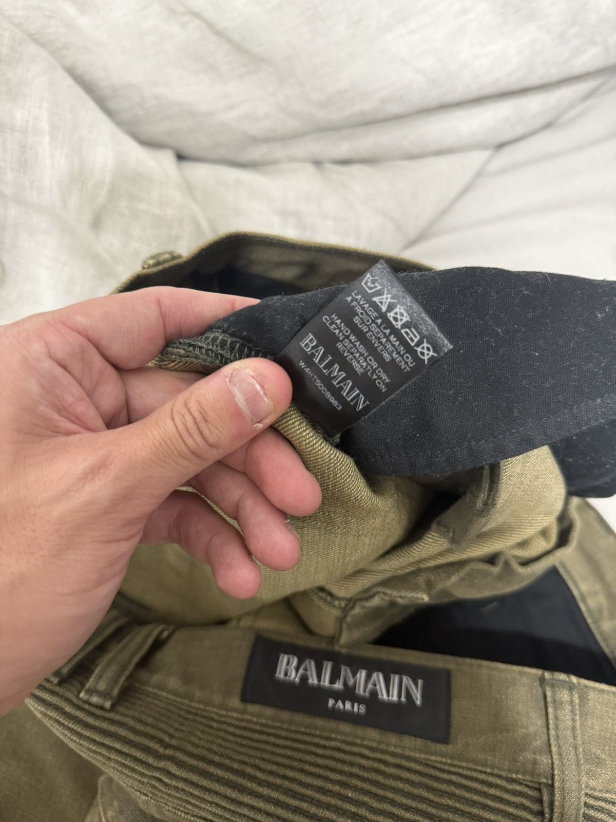 Balmain Olive Distressed Bikers *RARE* Size US 32 / EU 48 - 8 Thumbnail