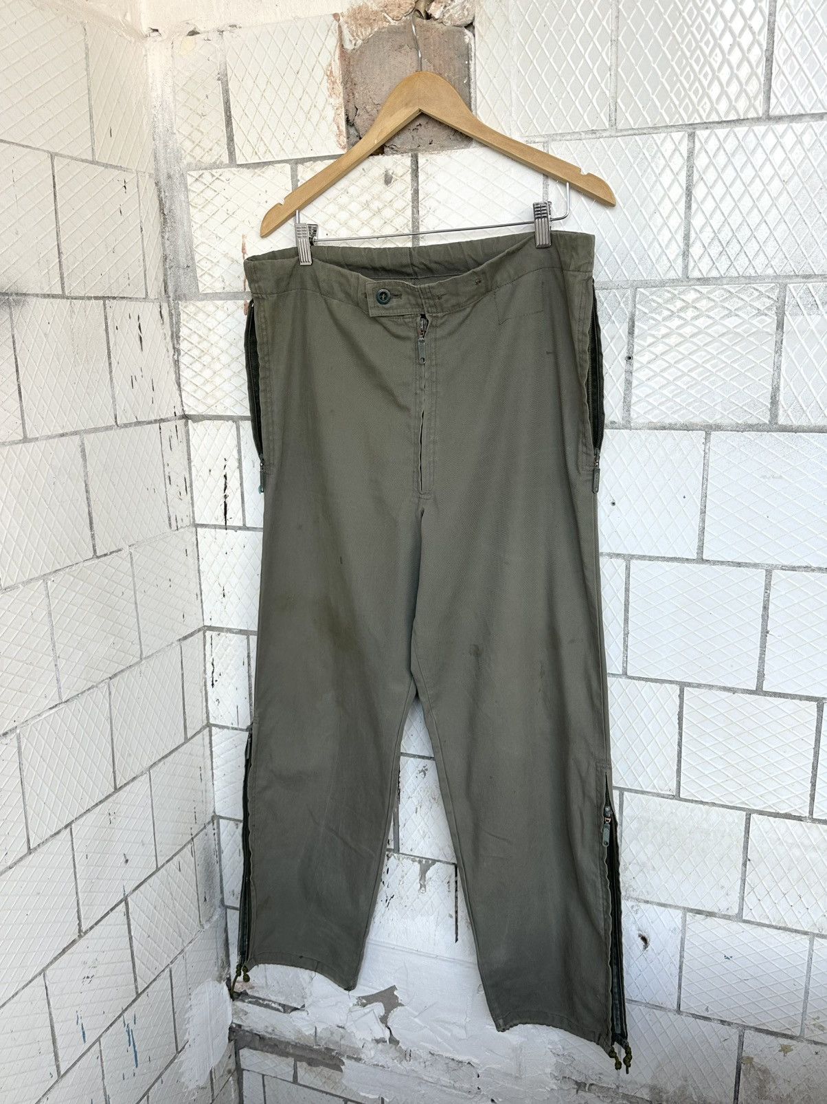 Vintage Military Khaki Zipper Cotton Pants