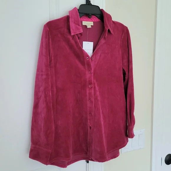Other Appleseed's Petites Big Velour Magenta Shirt NWT Long Sleeve Size S / US 4 / IT 40 - 4 Thumbnail