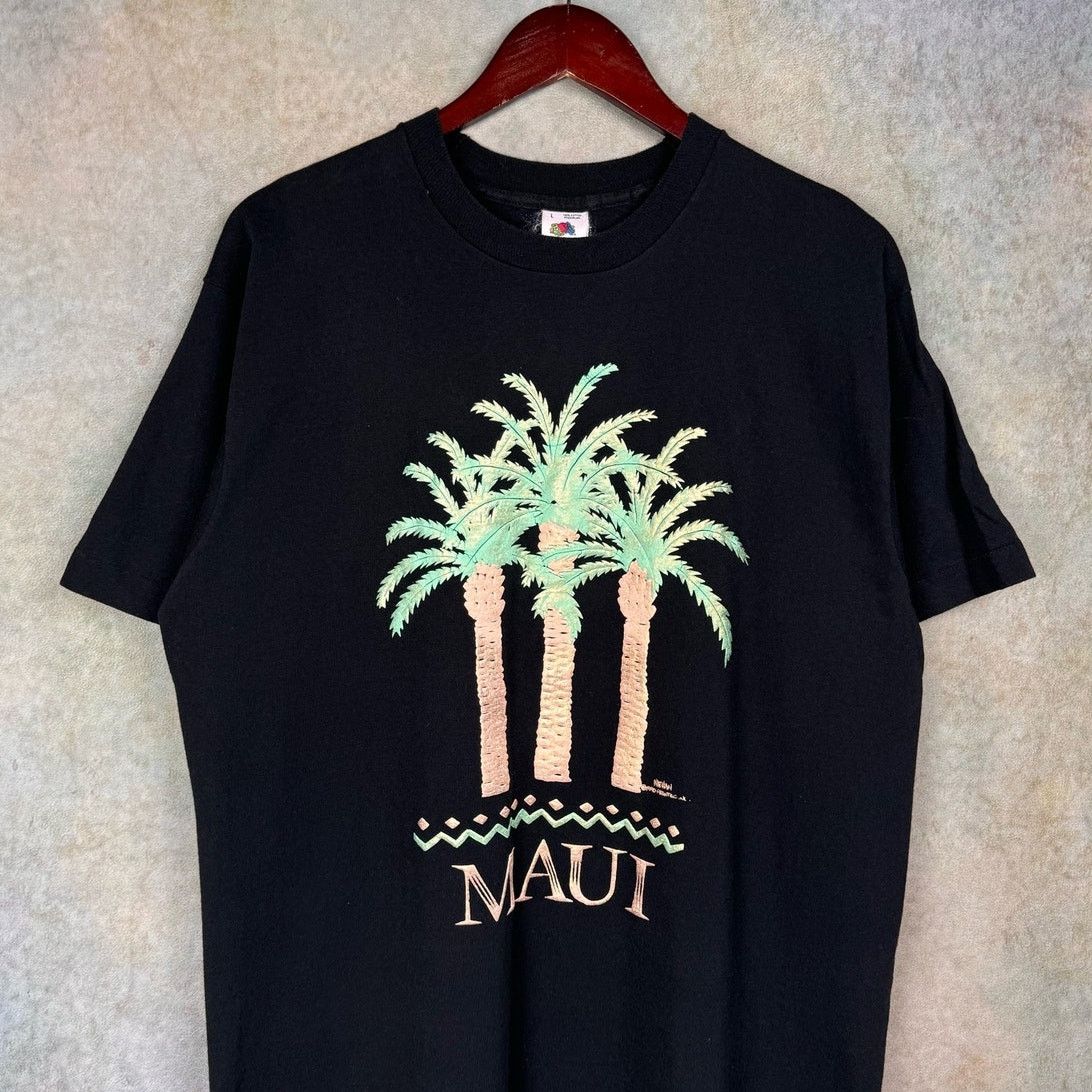 Fruit Of The Loom × Vintage VTG 90s Maui Hawaii T Shirt Sz L Black Palm Tree Puff Print Size US L / EU 52-54 / 3 - 2 Thumbnail