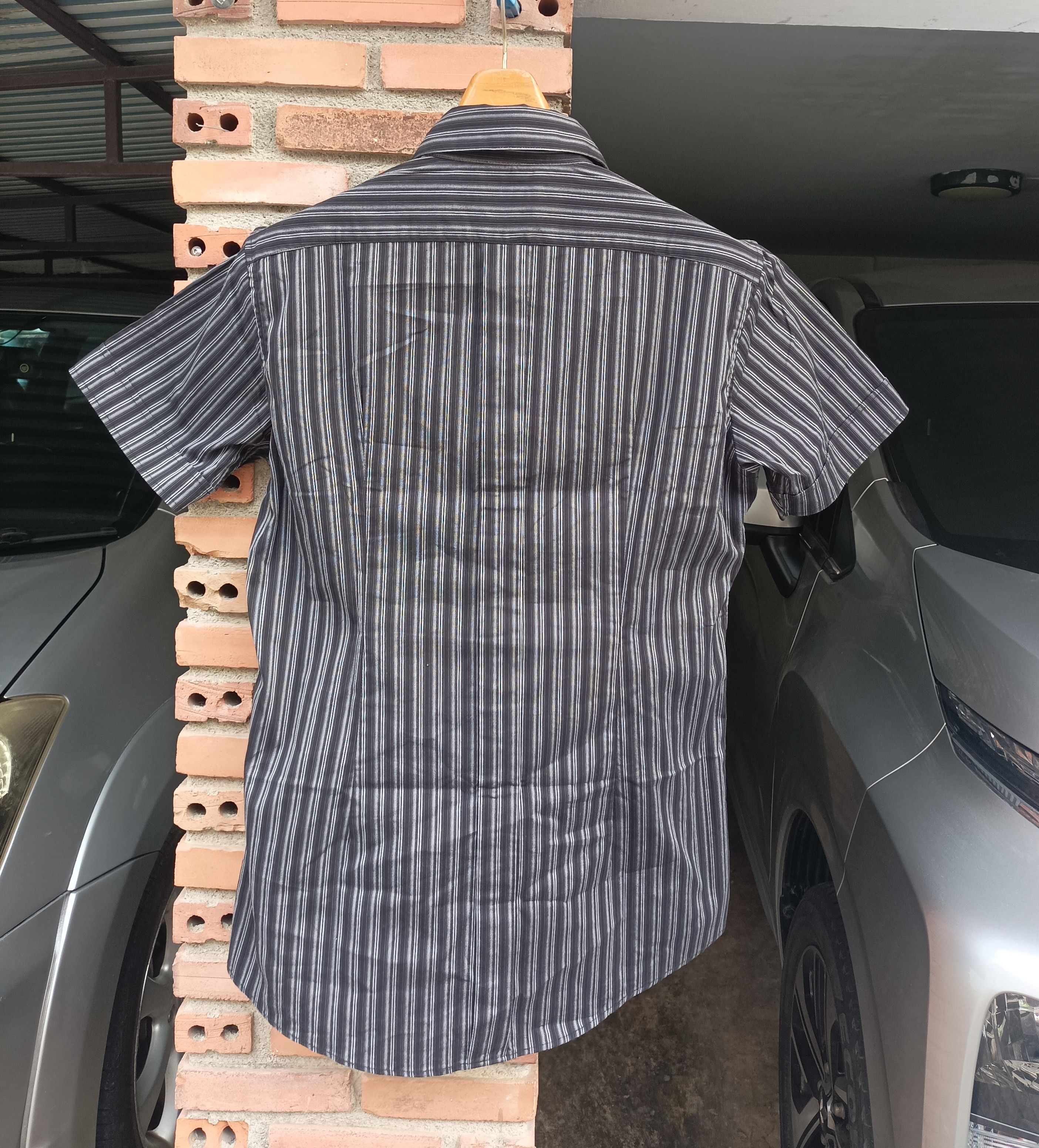 Yohji Yamamoto (S531) A.A.R. Black Gray Strip Short Sleeve Shirt Size US L / EU 52-54 / 3 - 8 Thumbnail