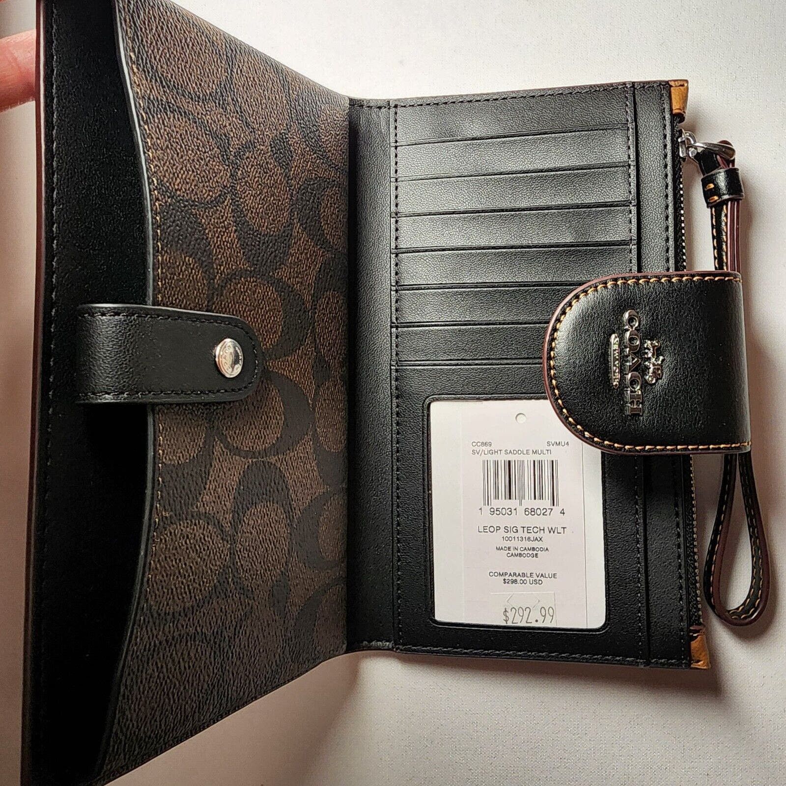 Nwt Coach Tech Wallet With Leopard Print And store Signature Canvas Interior