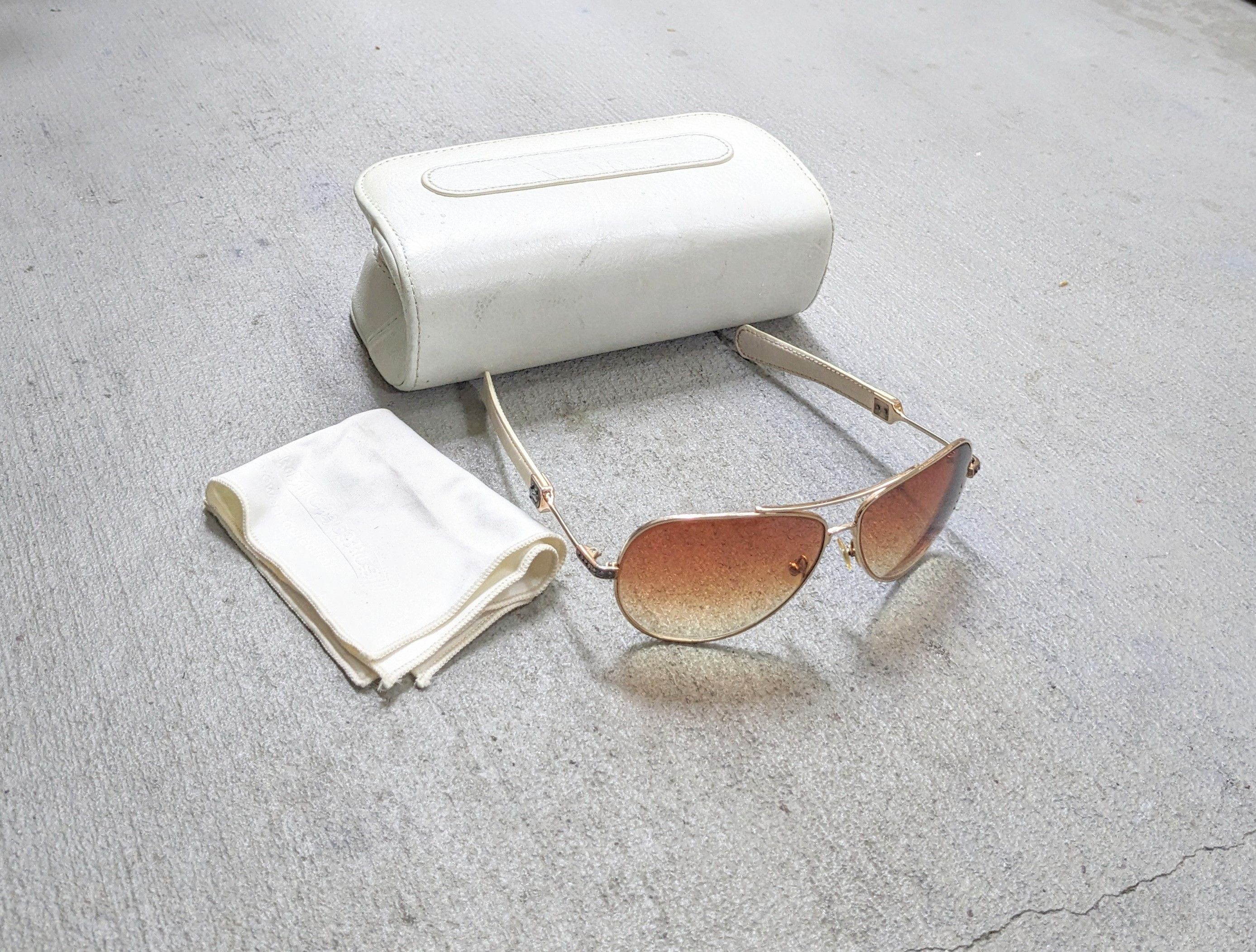 Chrome Hearts Chrome Hearts Aviator Sunglasses White Leather Biker Cross Size ONE SIZE - 1 Thumbnail