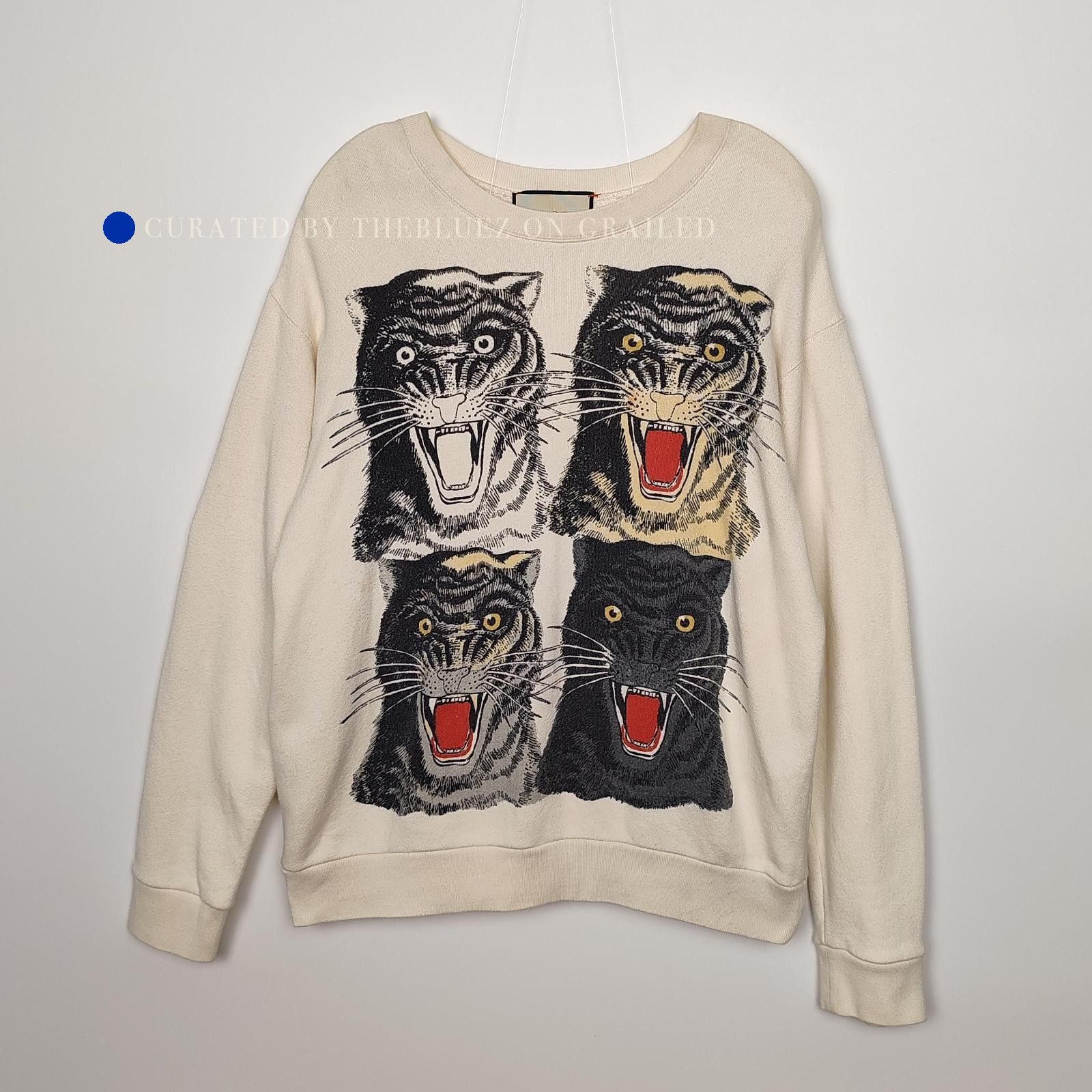 Gucci White Tiger Print Logo Sweatshirt Size US S / EU 44-46 / 1 - 1 Thumbnail