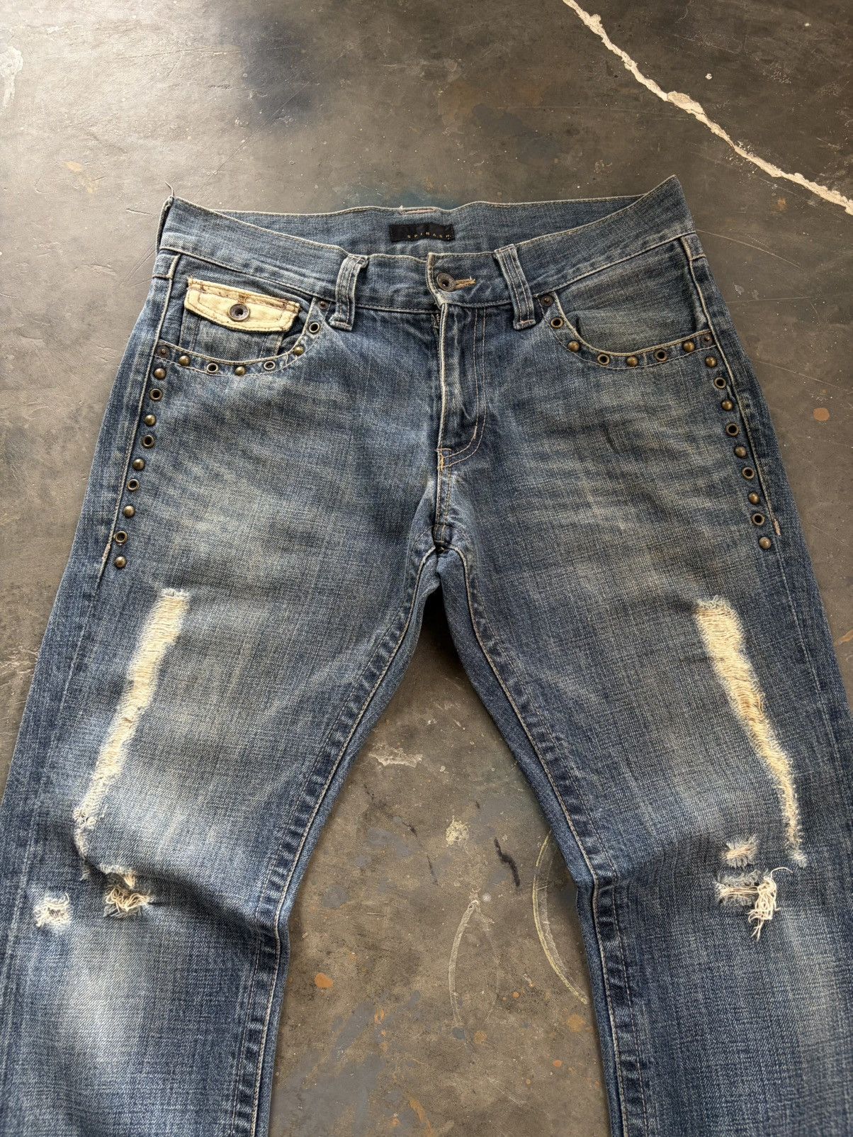 Tornado Mart 2000s spinash - flare studded distressed mudawash pants Size US 35 - 2 Thumbnail