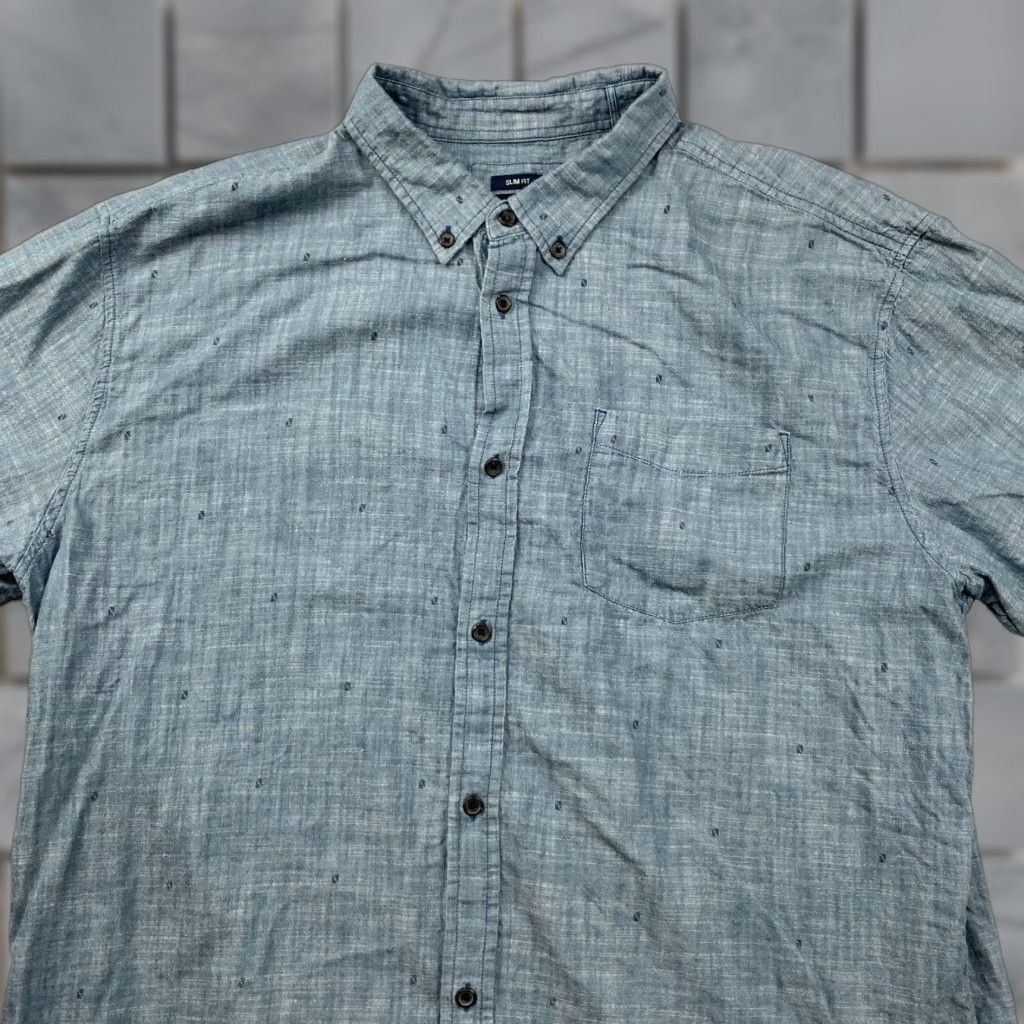Prana Prana Button Down Shirt Mens 2XL Blue Chambray Slim Short Sleeve Organic Cotton Size US XXL / EU 58 / 5 - 1 Thumbnail