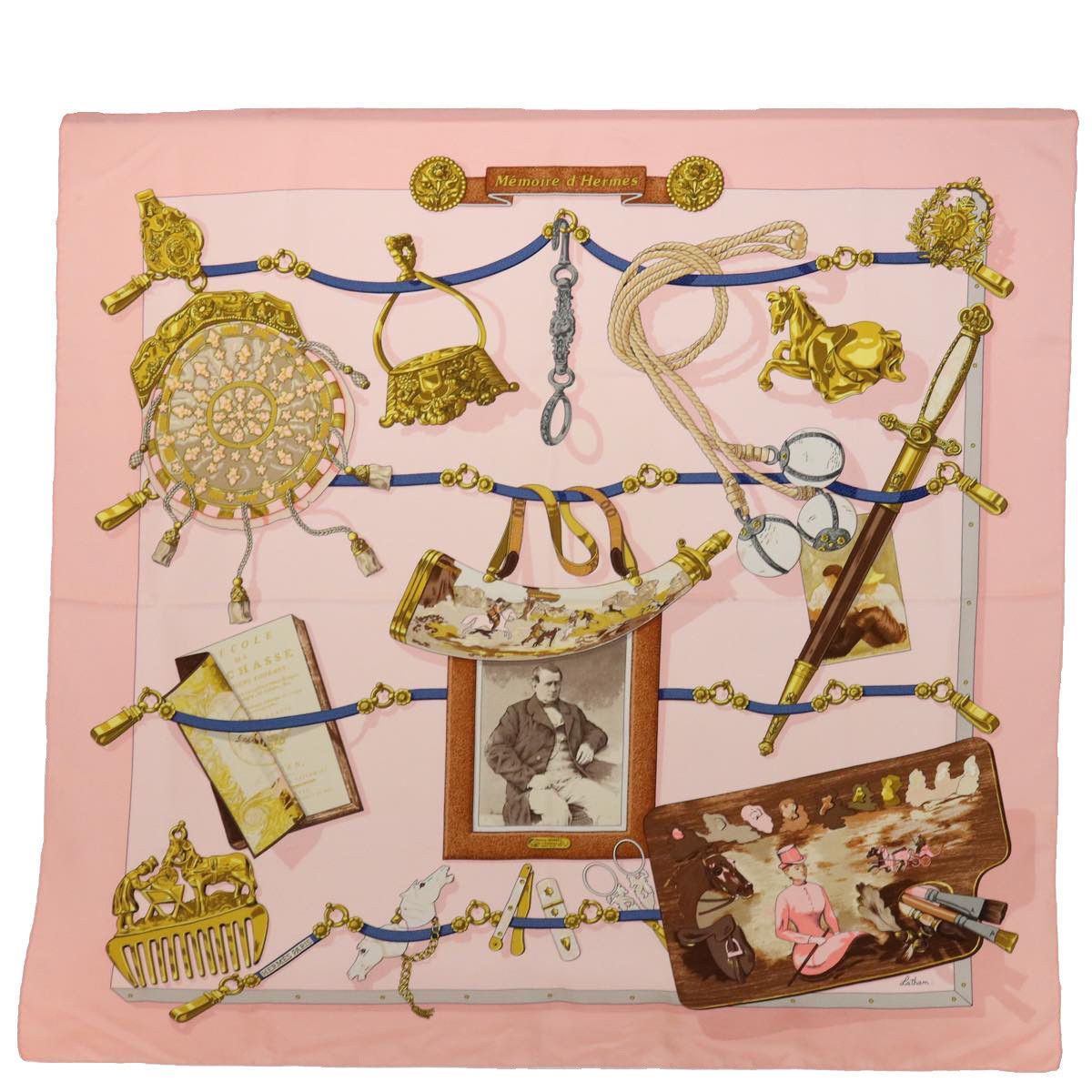 image of Hermes Carre 90 Memoire D' Hermes Scarf Silk Pink Auth Am6008, Women's
