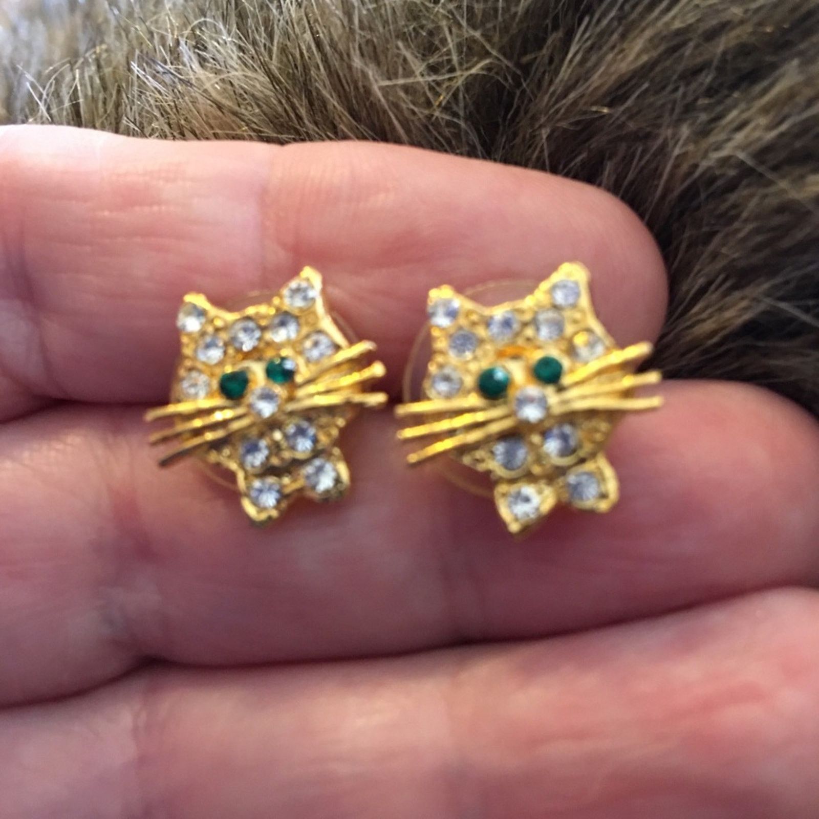 Vintage Vintage cat with whiskers crystal pierced earrings Size ONE SIZE - 3 Thumbnail