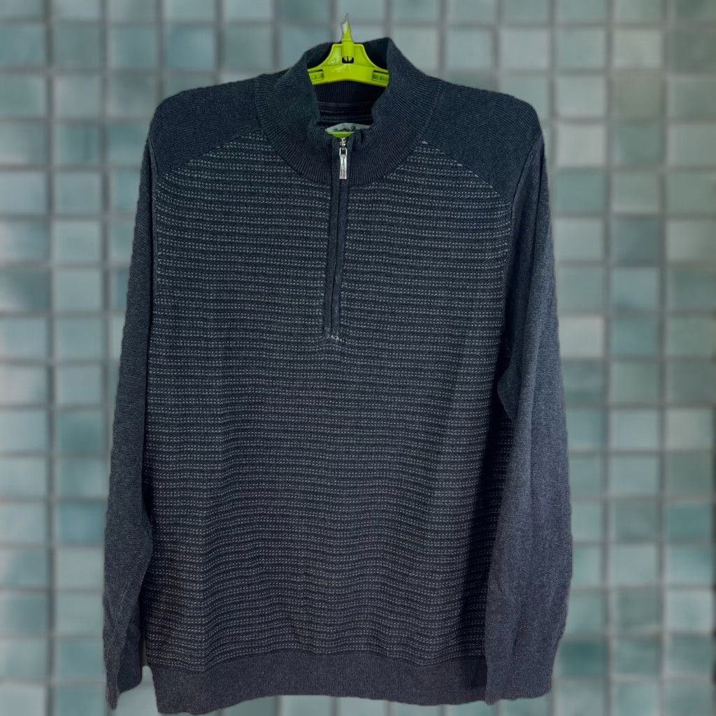 Tommy Bahama Tommy Bahama Pullover Sweater 1/4 Zip Men's Medium Gray Striped Casual Outdoor Golf Size US M / EU 48-50 / 2 - 1 Thumbnail