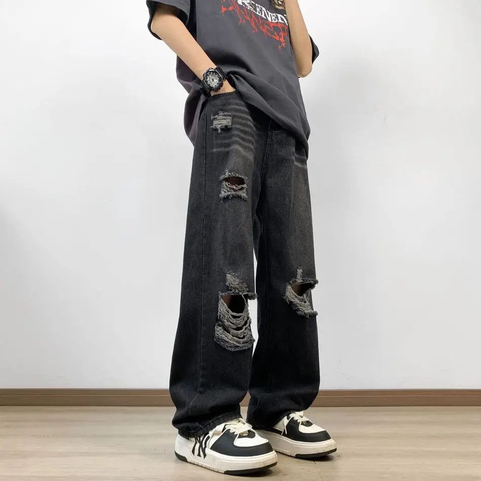 Japanese Brand Retro loose casual straight leg ripped jeans Size US 32 / EU 48 - 2 Thumbnail
