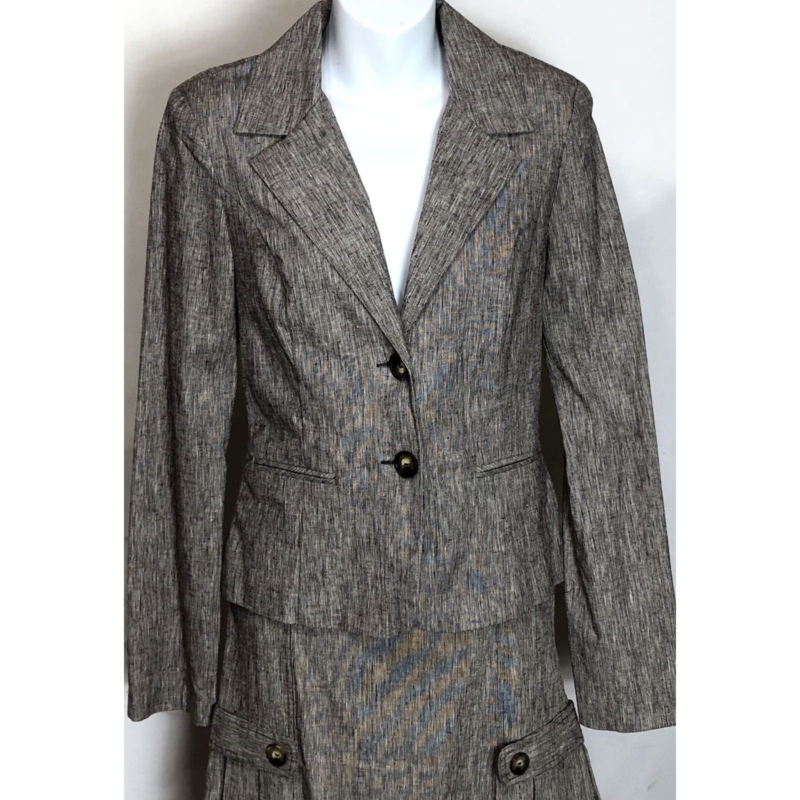 Vintage Vintage BCX 2pc Skirt Suit S Brown Knee Length V Neck Lined Pleat Hem Back Slit Size 28" / US 6 / IT 42 - 2 Thumbnail