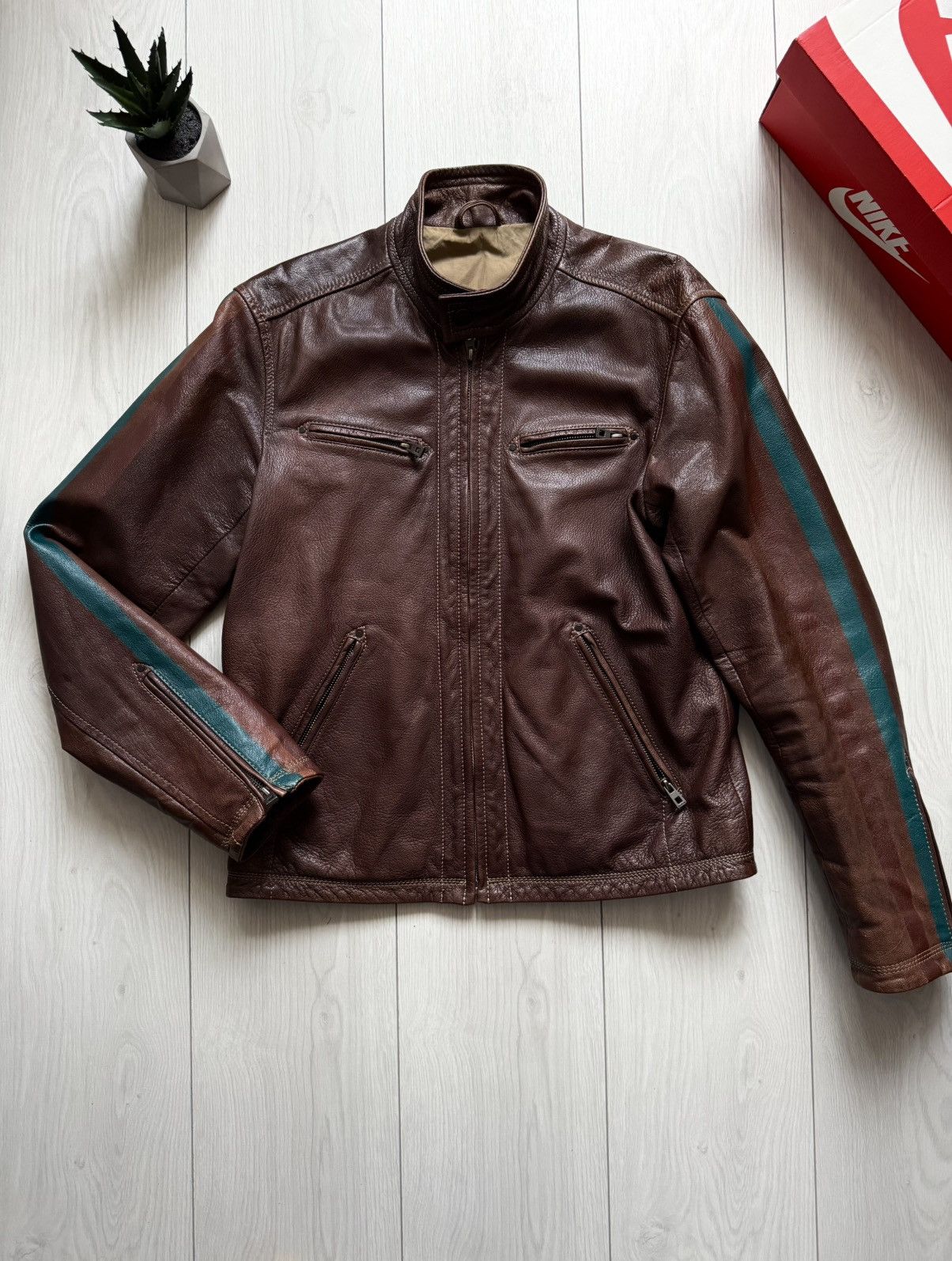 Vintage Strellson Swiss Cross Biker Moto Leather Jacket