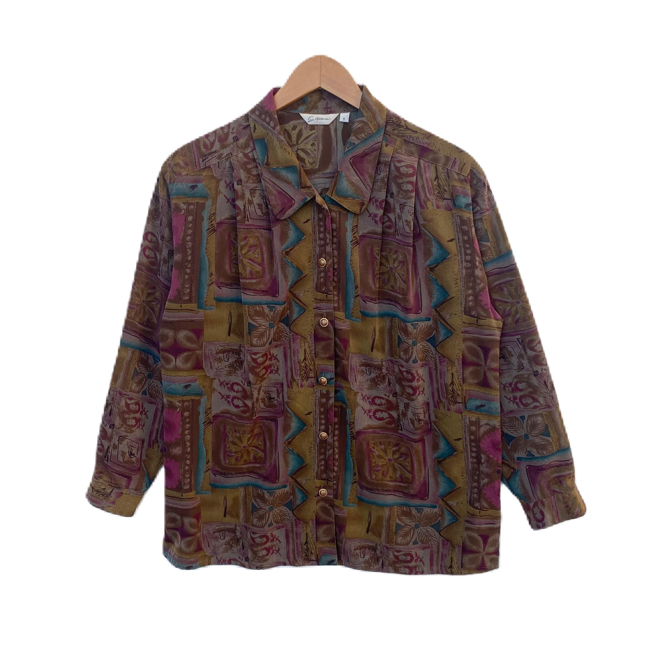 Vintage VINTAGE BLOUSE COLLARED LARGE SIZE ART ABSTRACT Size L / US 10 / IT 46 - 1 Thumbnail