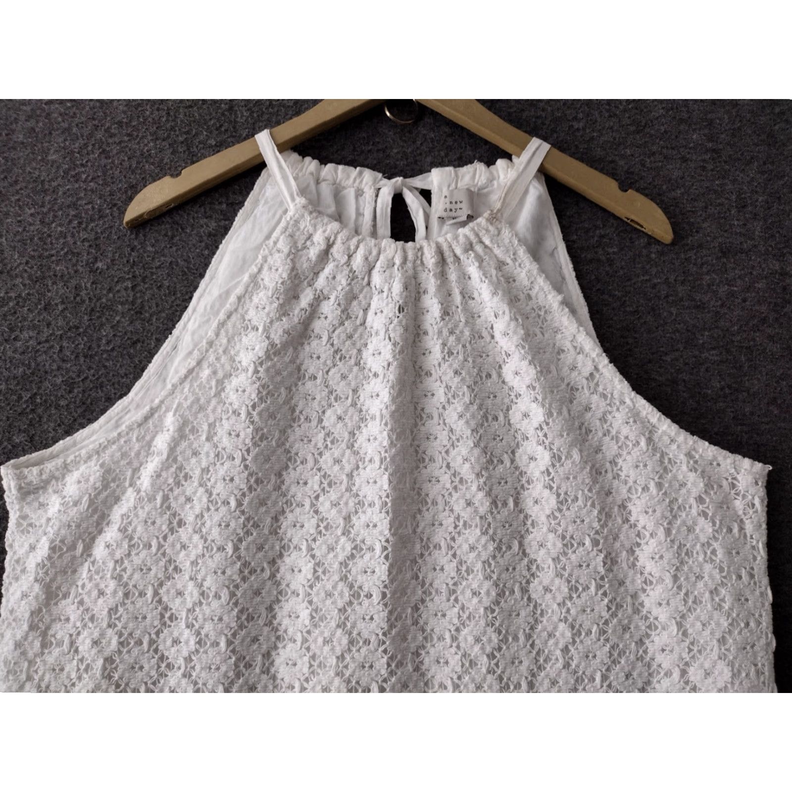 Vintage A New Day Women’s XXL White Lace Crochet Halter Dress Sleeveless Lined Cotton Midi Beach, Travel, Casual Womens Size XXL / US 16-18 / IT 52-54 - 3 Thumbnail