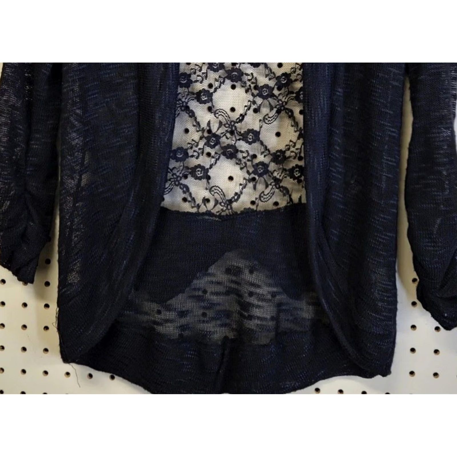 Vintage Women’s Lace Open Front Cardigan Knit Black Long Sleeve Lightweight M Medium Lace Pattern Open Draped Neckline Women Cardigan l8ter 8 Size M / US 6-8 / IT 42-44 - 3 Thumbnail