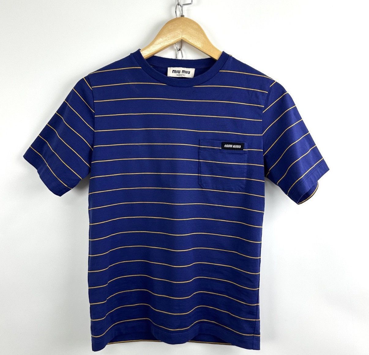 Miu Miu Blue Striped Short Sleeve T-Shirt with Pocket Size US S / EU 44-46 / 1 - 1 Thumbnail