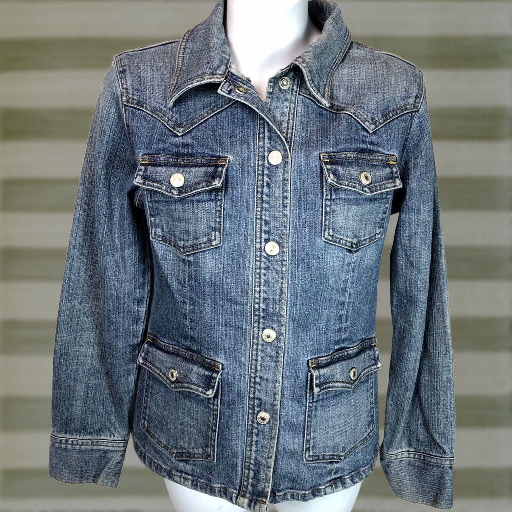 Gap Gap Jacket S Blue Jean Denim Stretch Snap Front Pockets Trucker Western Grunge Size 28" / US 6 / IT 42 - 1 Thumbnail