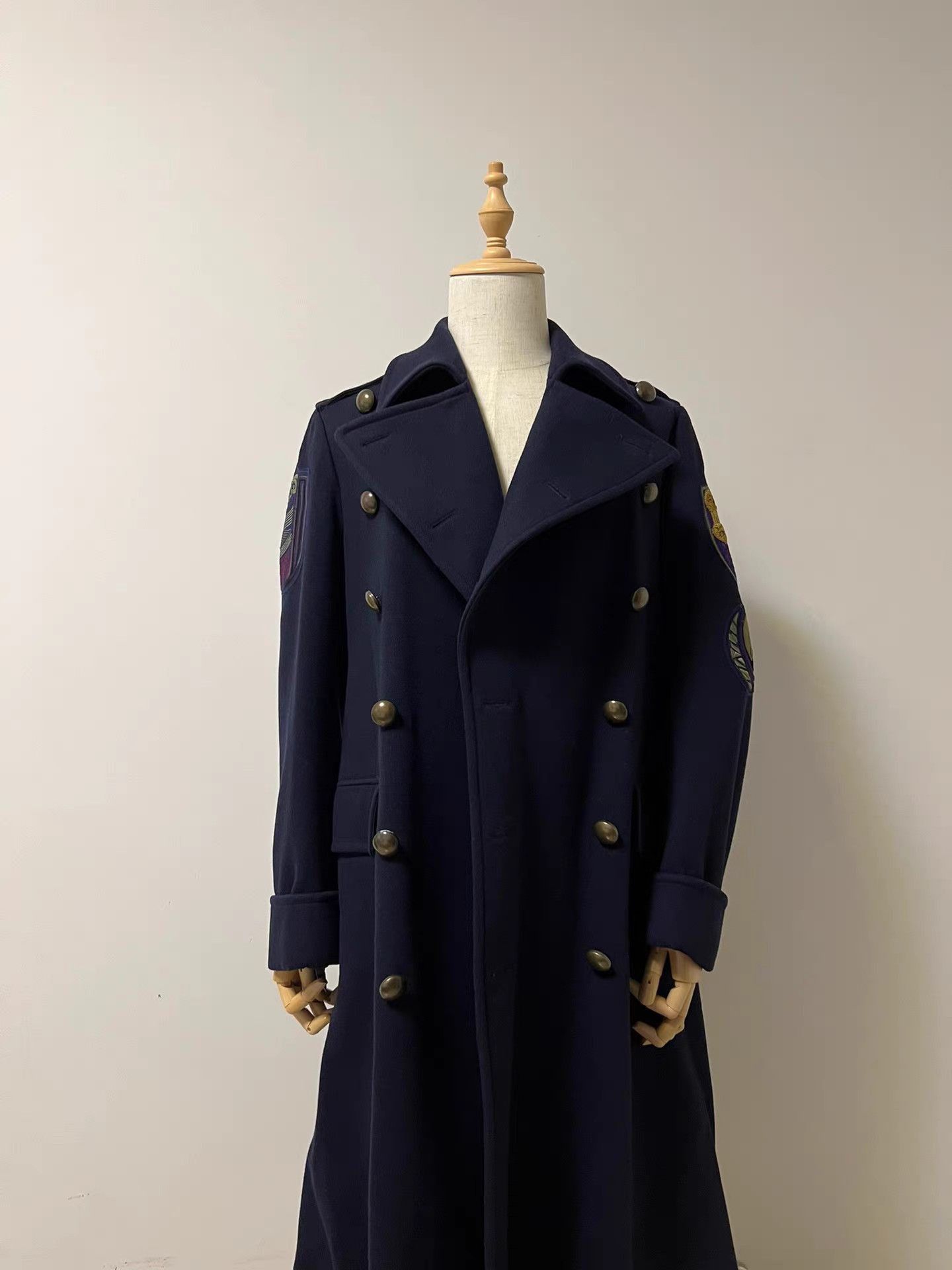 Dries Van Noten Blue Double-Breasted Long Coat with Embroidered Sleeves Size US S / EU 44-46 / 1 - 1 Thumbnail