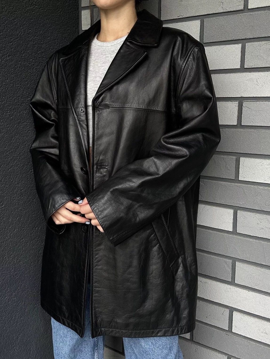 Vintage × Zara Vintage ZARA man oversized Leather Jacket Coat Black Size L Size US L / EU 52-54 / 3 - 2 Thumbnail