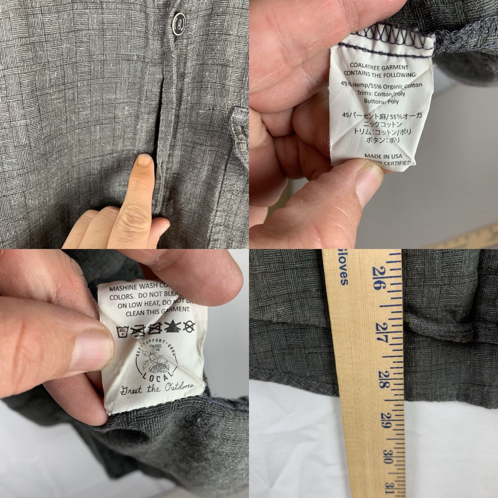 Vintage VINTAGE Coalatree Organics Shirt Mens Size Small Dark Gray Button Down Hemp Cotton flaw Size US S / EU 44-46 / 1 - 8 Thumbnail
