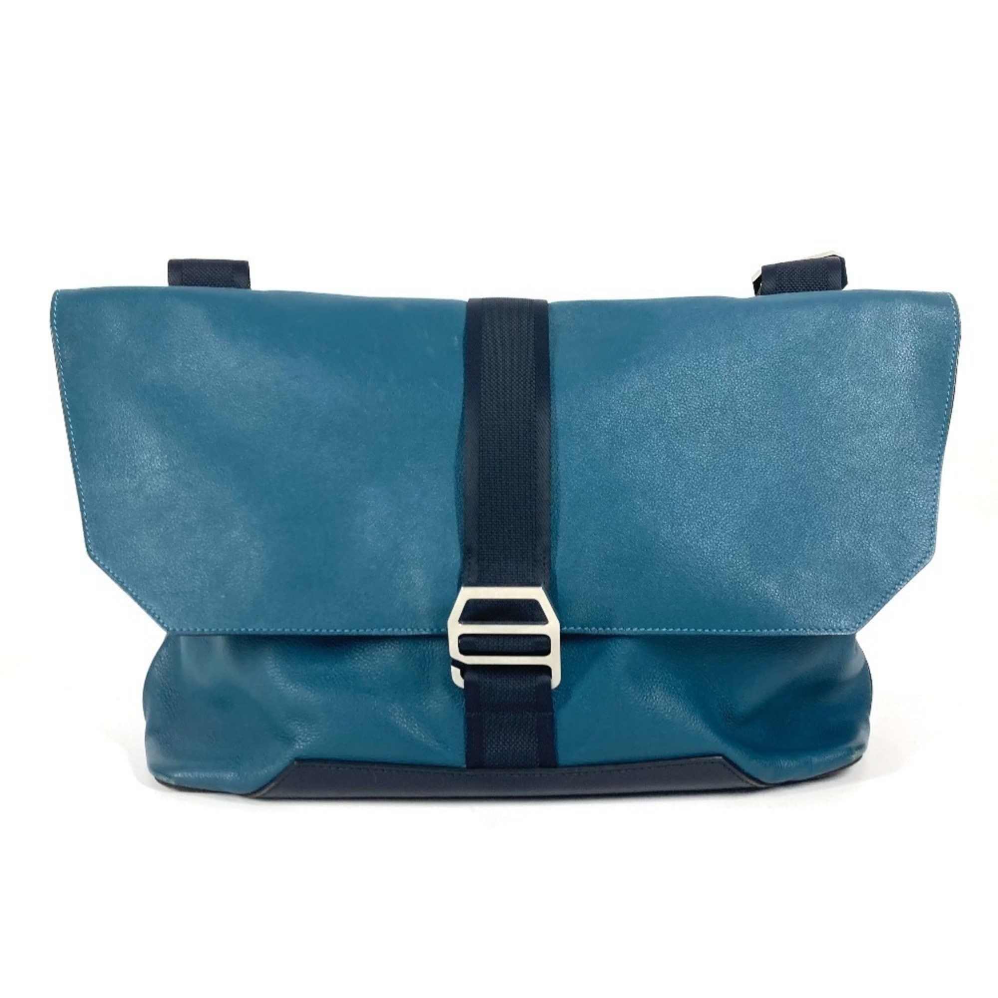 Hermes Flap City Slide Bag Crossbody Messenger Shoulder Leather Men's Women's Blue
