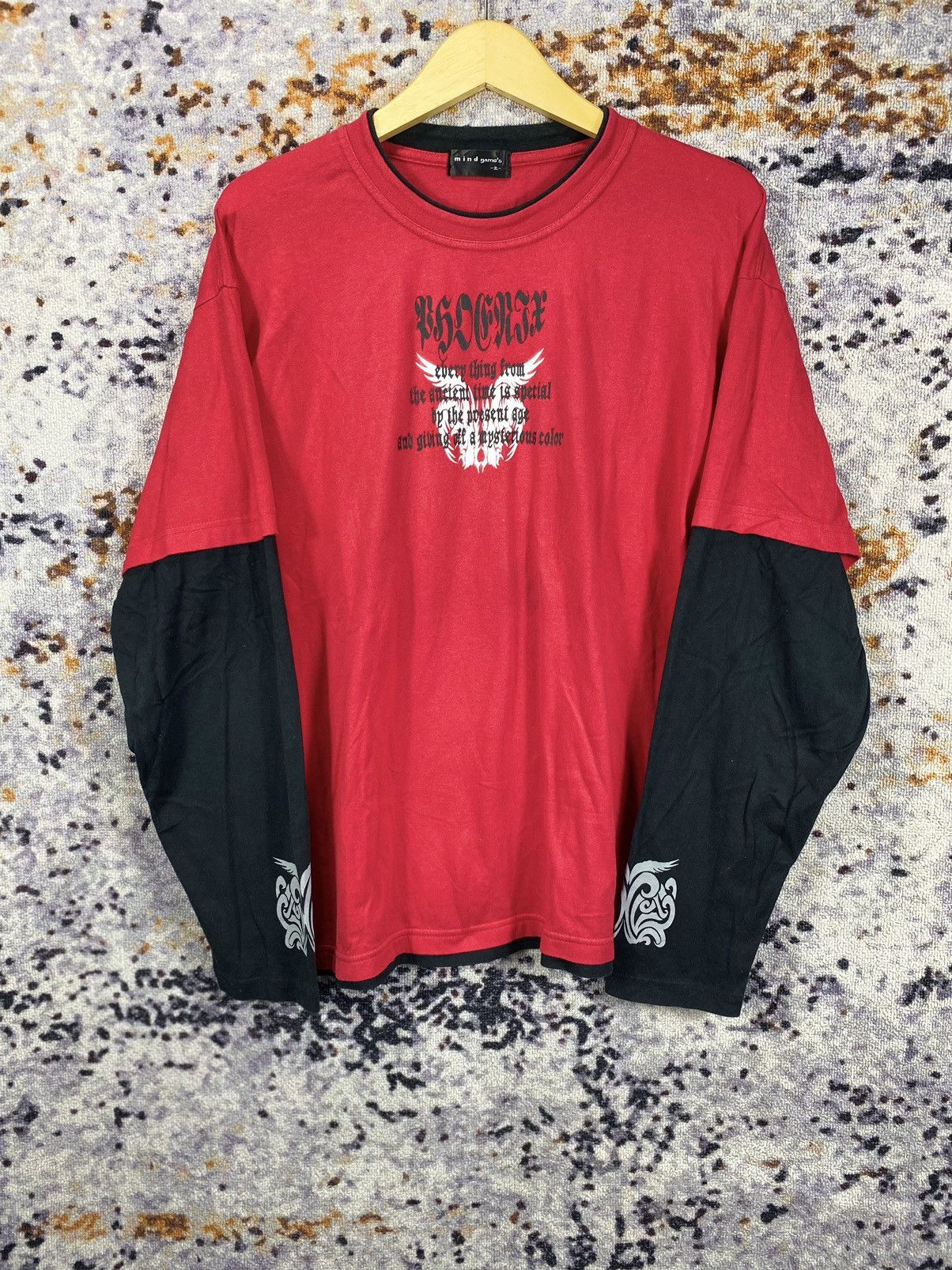 Japanese Brand Double Layers Crazy Poem Tribal Mind game’s Y2k Long Sleeve Size US L / EU 52-54 / 3 - 2 Thumbnail