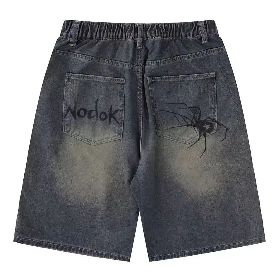 Japanese Brand × Vintage Y2k Spider Cobweb Printed Shorts Denim Size US 32 / EU 48 - 2 Thumbnail