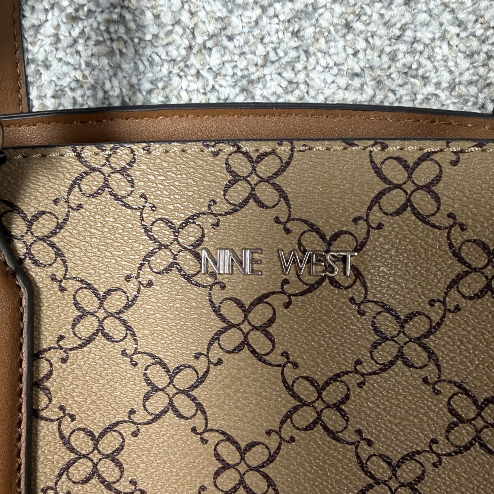Nine West Nine West Tote Womens Large Brown Monogram Faux Leather Shoulder Pouch Work Bag Size ONE SIZE - 5 Thumbnail