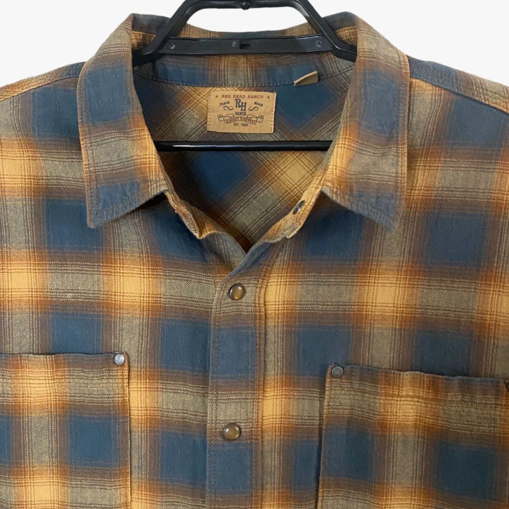 Bass Pro Shops VINTAGE RedHead Ranch Flannel Shirt Mens XL Blue/Yellow Plaid Snap-Button Shirt Size US XL / EU 56 / 4 - 5 Thumbnail
