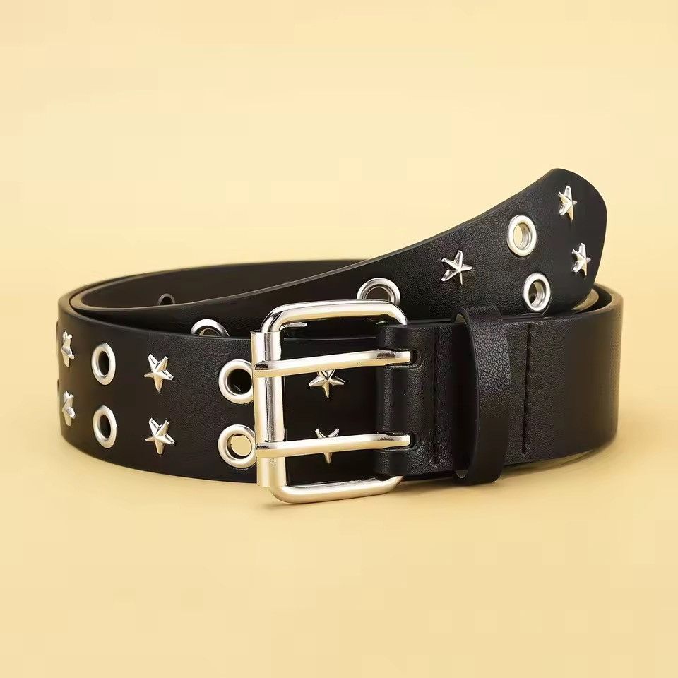 Japanese Brand Pentagonal Star Rivet PU Leather Belt Size ONE SIZE - 3 Thumbnail