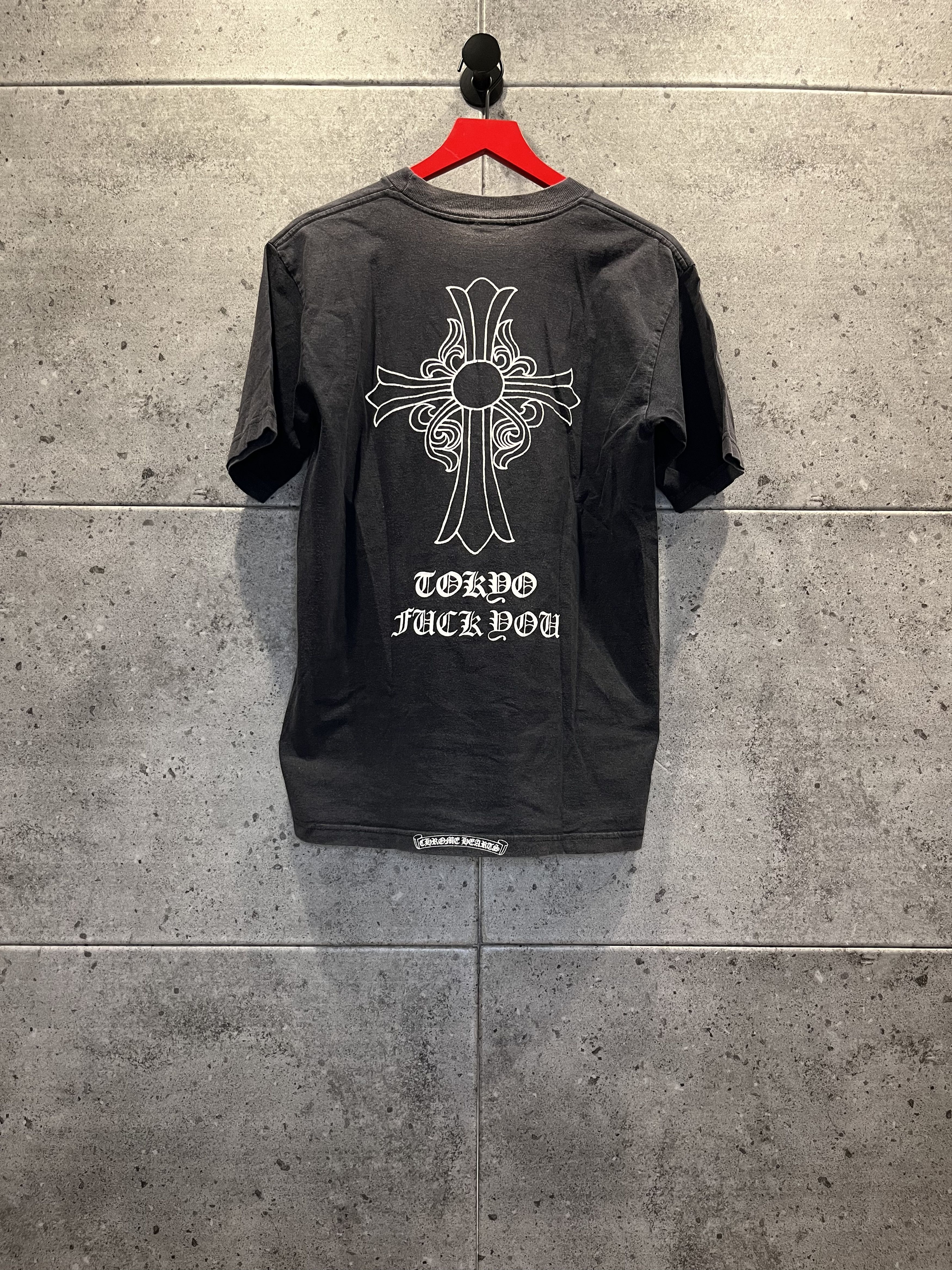 image of Chrome Hearts Vintage Thrashed Faded Tokyo Fuck You T Shirt in Black, Men's (Size Medium)