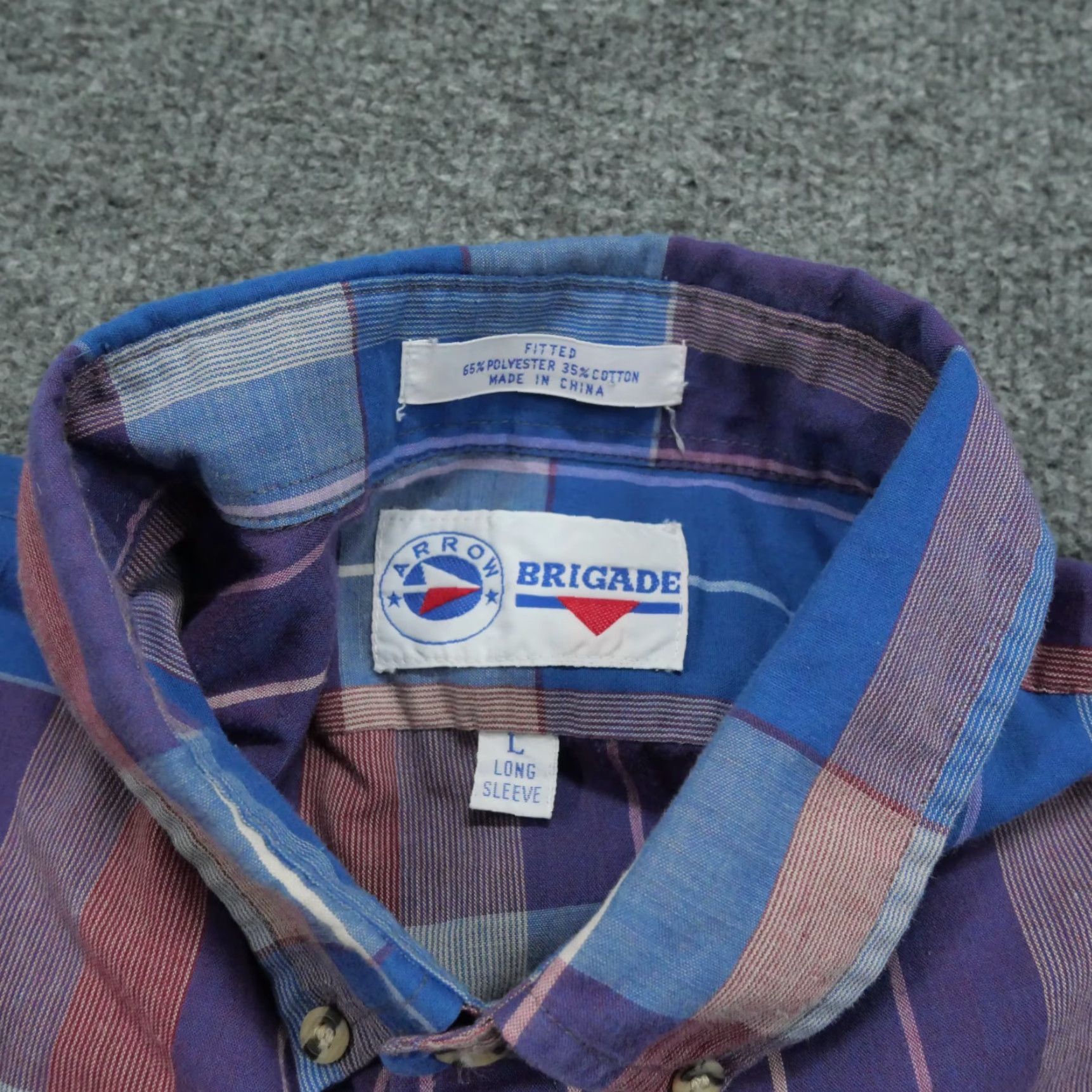 Arrow VINTAGE Arrow Shirt Mens Large Blue Purple Plaid Button-Down Long Sleeve Size US L / EU 52-54 / 3 - 4 Thumbnail
