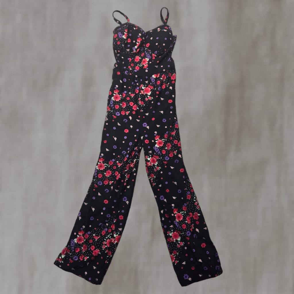 Vintage No Boundries Black Floral Romper Jumpsuit Built In Bra Adult Women’s XS 1 Size 28" / US 6 / IT 42 - 1 Thumbnail