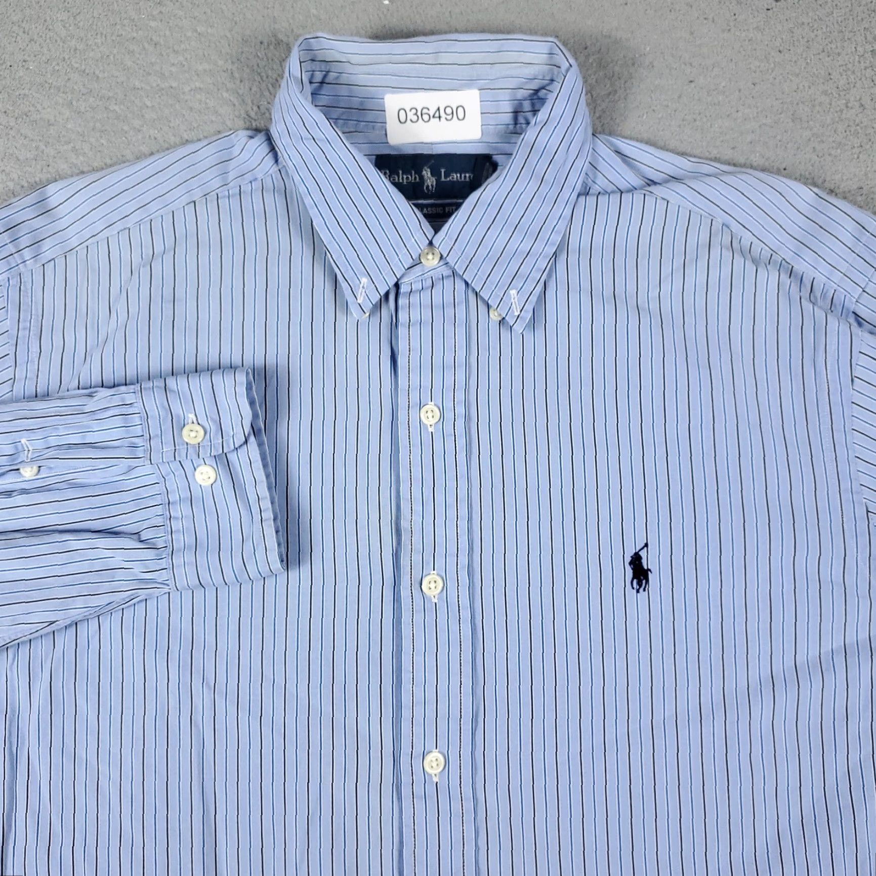 Ralph Lauren VINTAGE Ralph Lauren Shirt Mens 16.5 Blue Striped Dress Button-Down Long Sleeve, Regular, 100% Cotton, Non-Iron, Pockets, 90s/Classic Theme, Mens Size 42R - 2 Thumbnail